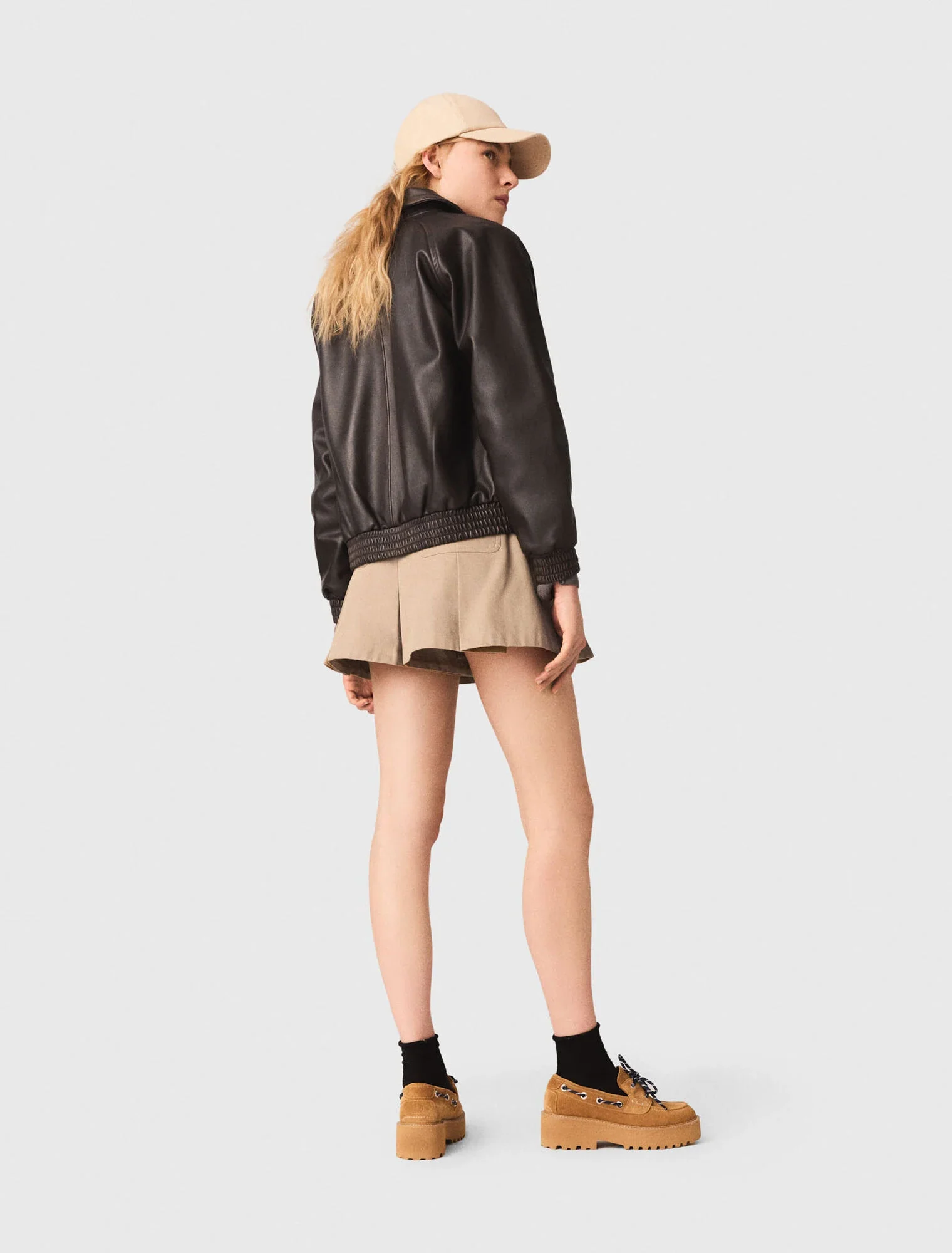 Cropped Leather Jacket Brown - Image 3