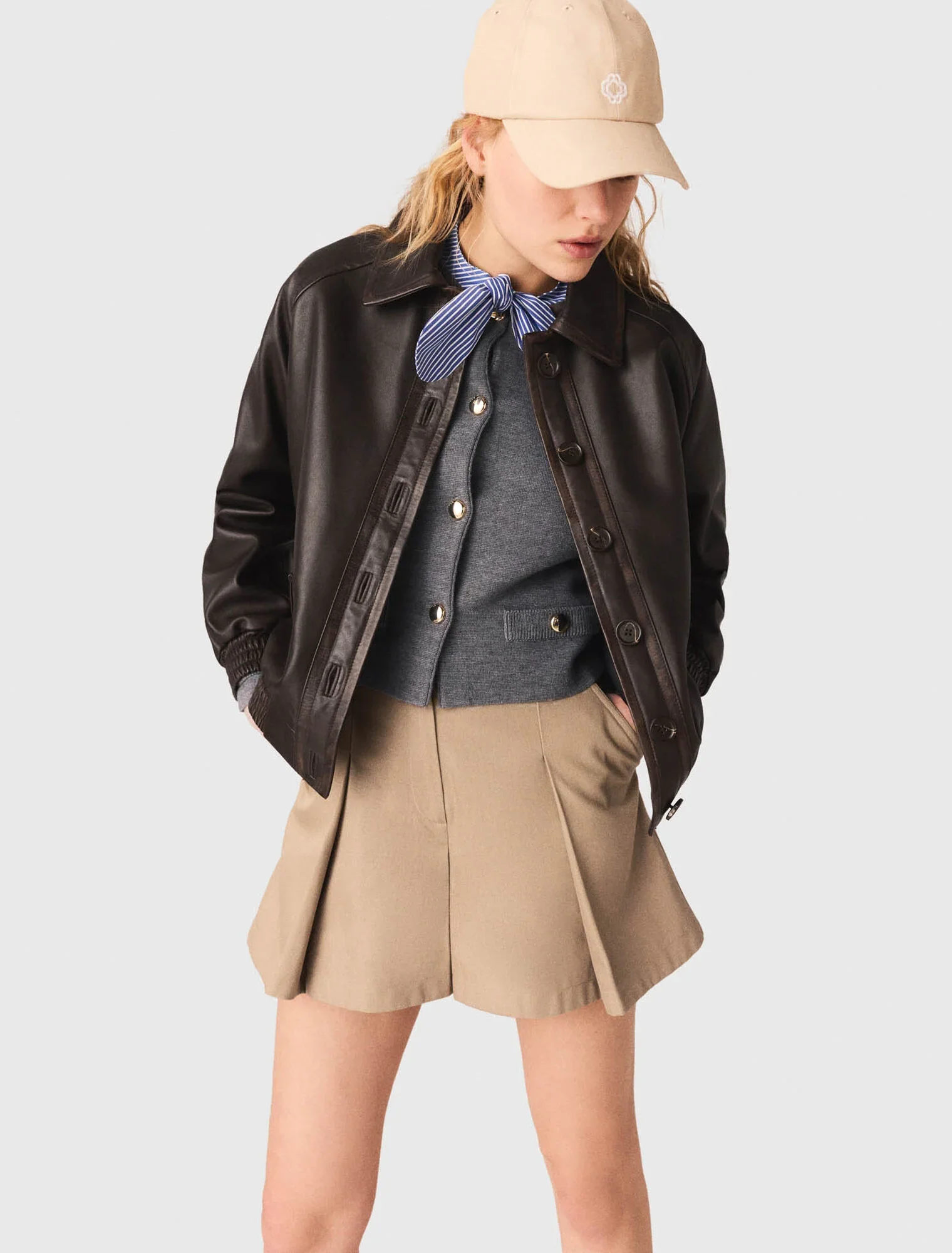 Cropped Leather Jacket Brown - Image 4