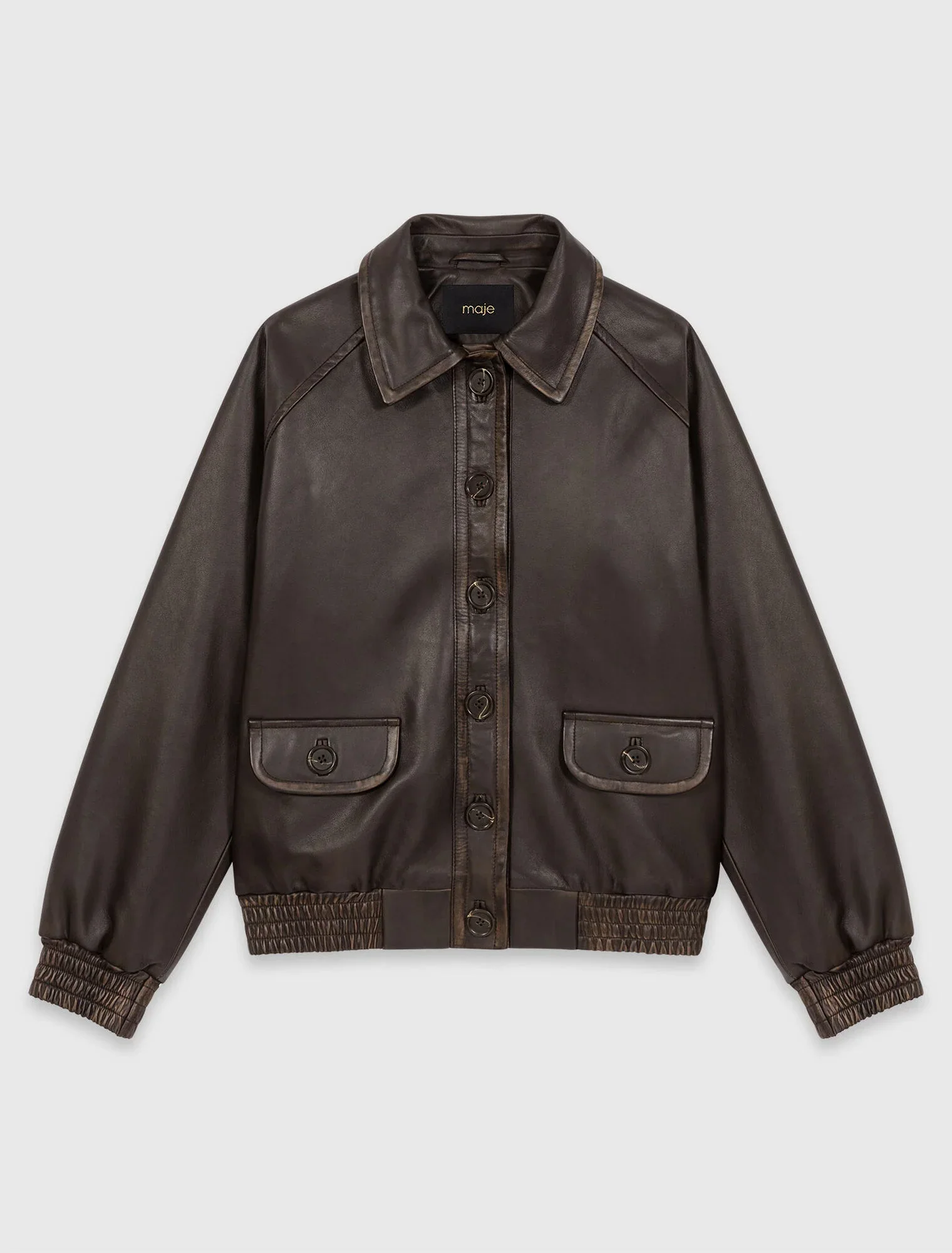 Cropped Leather Jacket Brown - Image 7