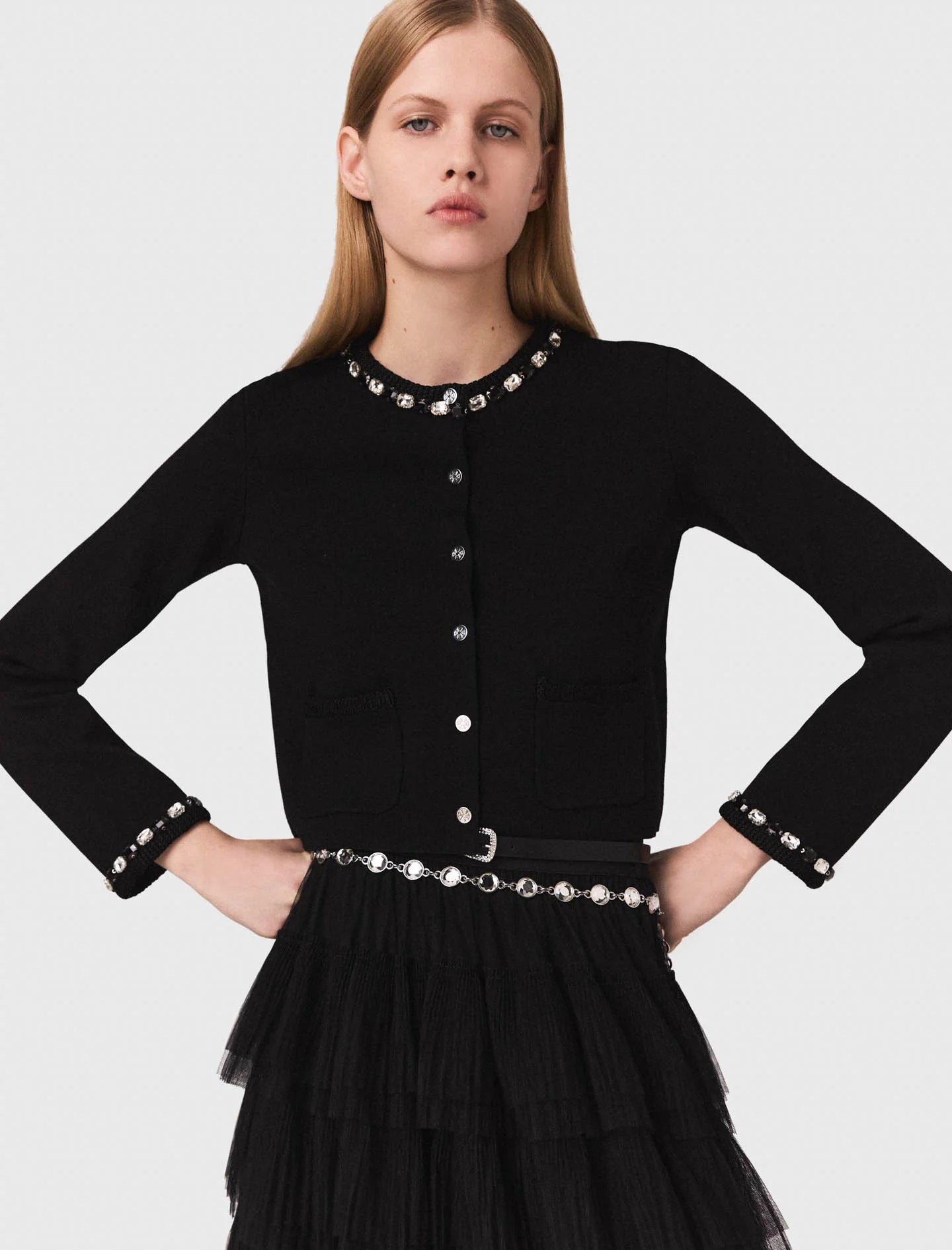 Cropped jewellery detail cardigan Black - Image 4