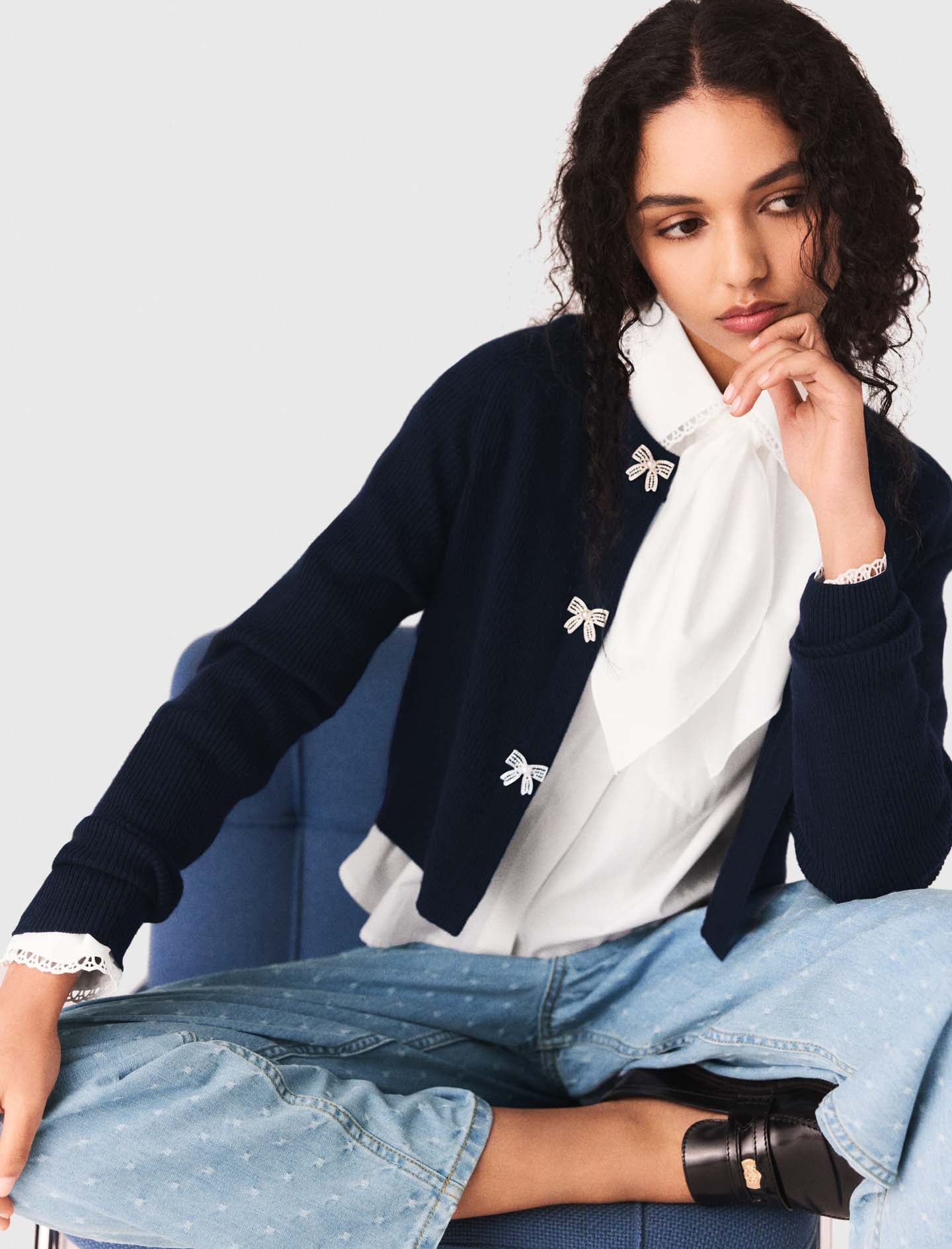 Jewelled bow-button cardigan - Image 5