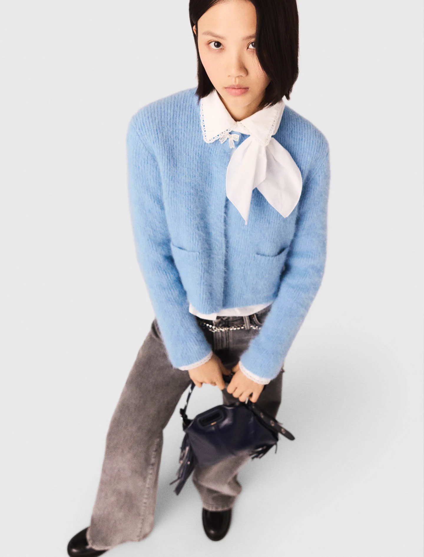 Jewelled Bow Cardigan Blue Sky - Image 3