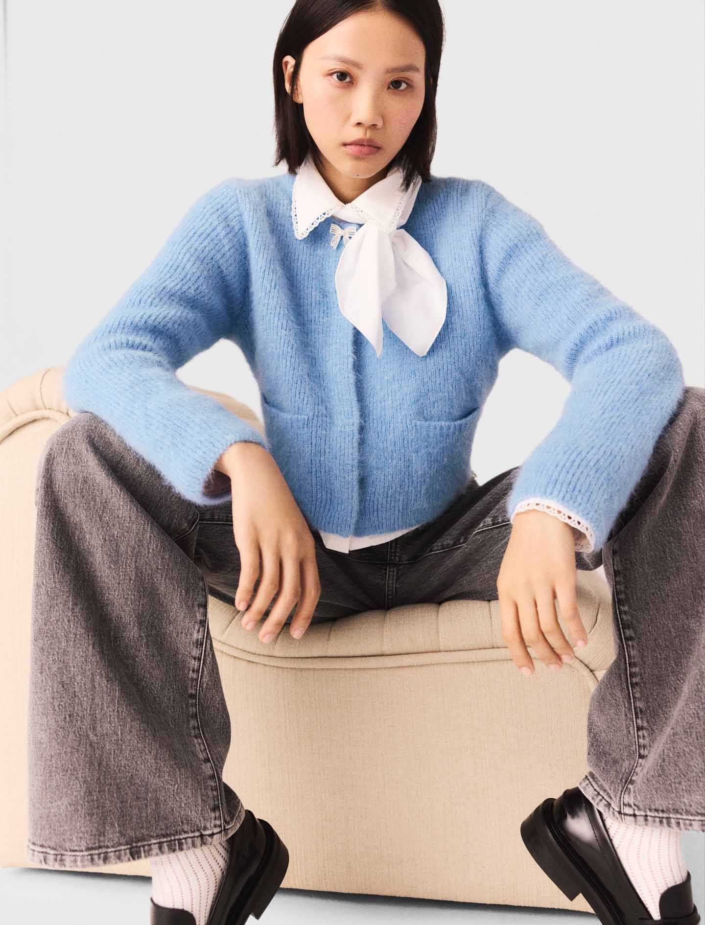 Jewelled Bow Cardigan Blue Sky - Image 6