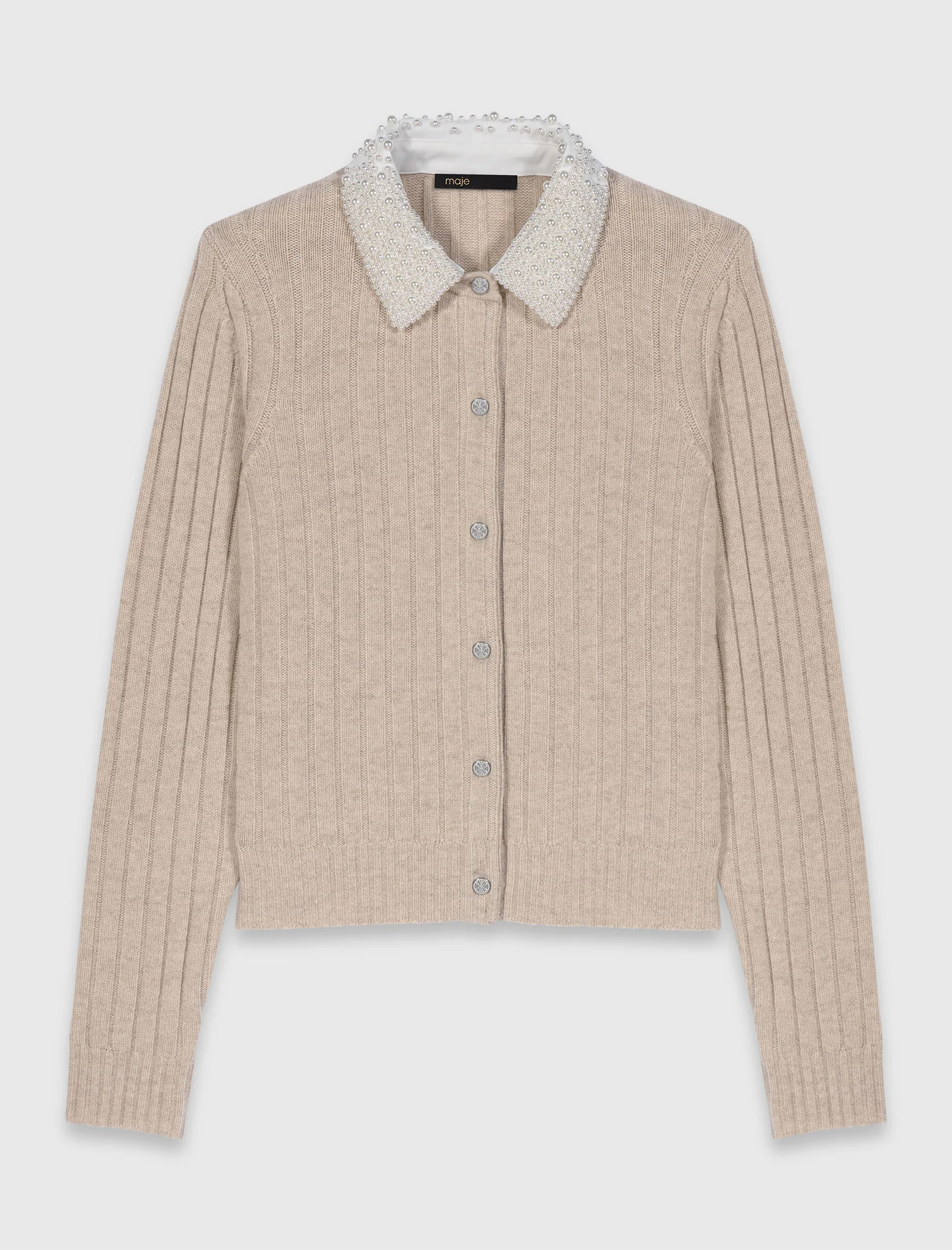 Cardigan With Removable Bead Collar Beige - Image 8