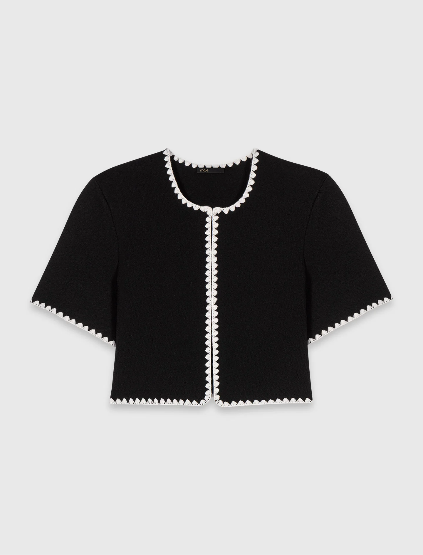 Topstitched Cropped Cardigan Black - Image 7