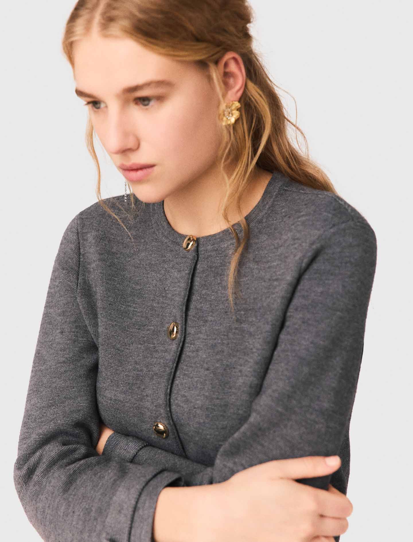 Removable Striped Collar Cardigan Light Grey - Image 5