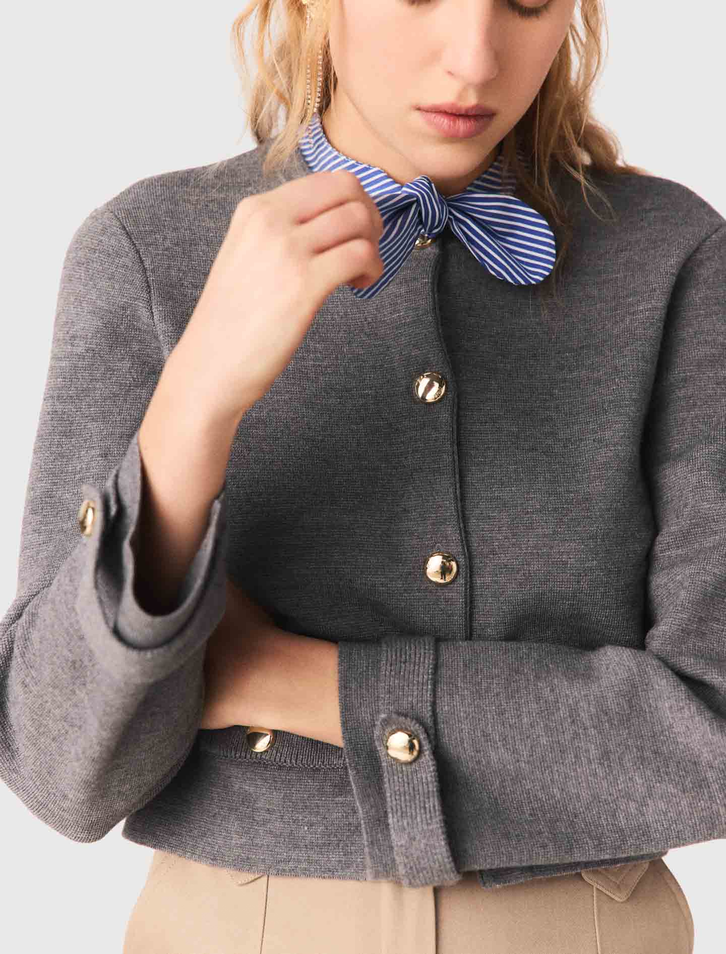 Removable Striped Collar Cardigan Light Grey - Image 6