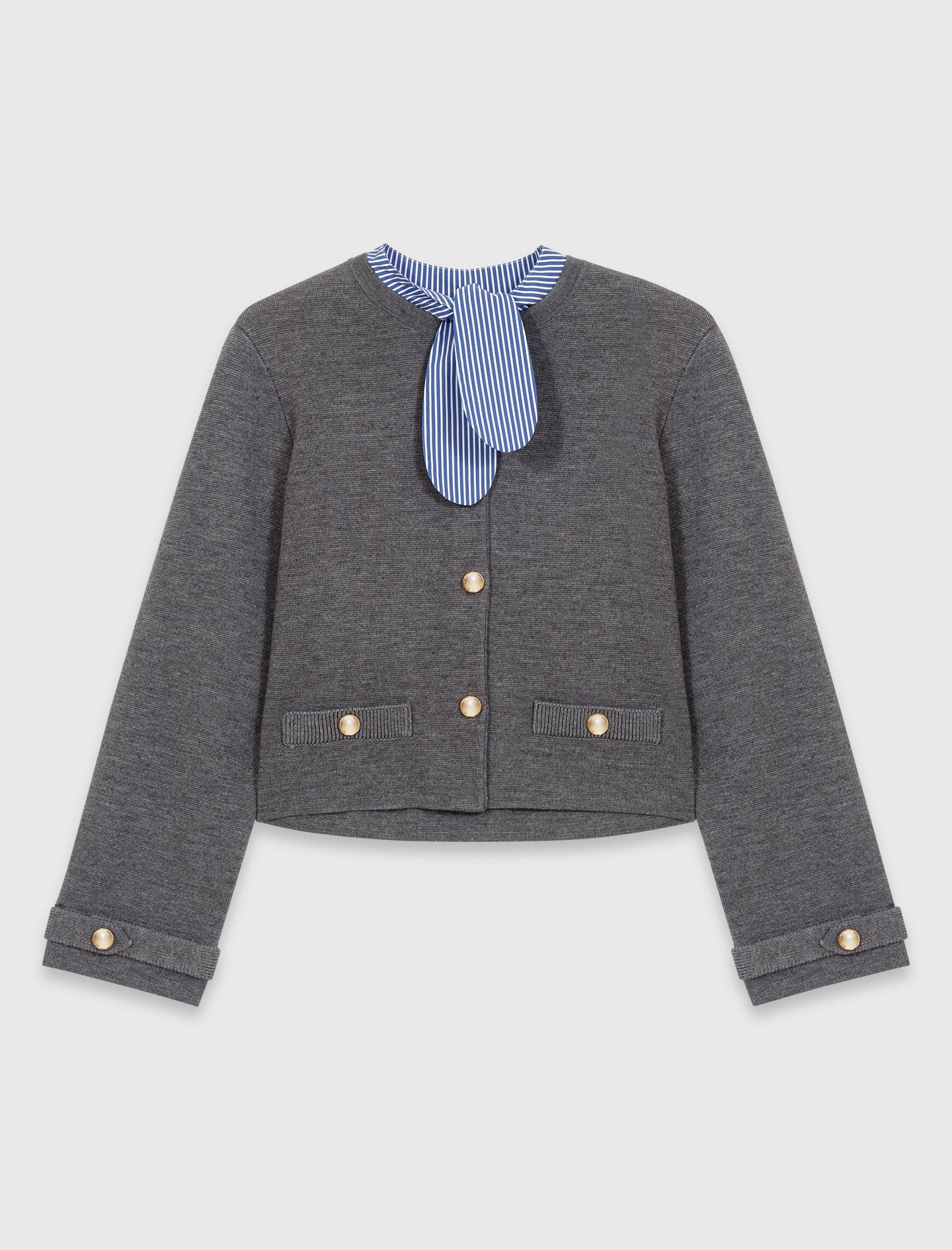 Removable Striped Collar Cardigan Light Grey - Image 7