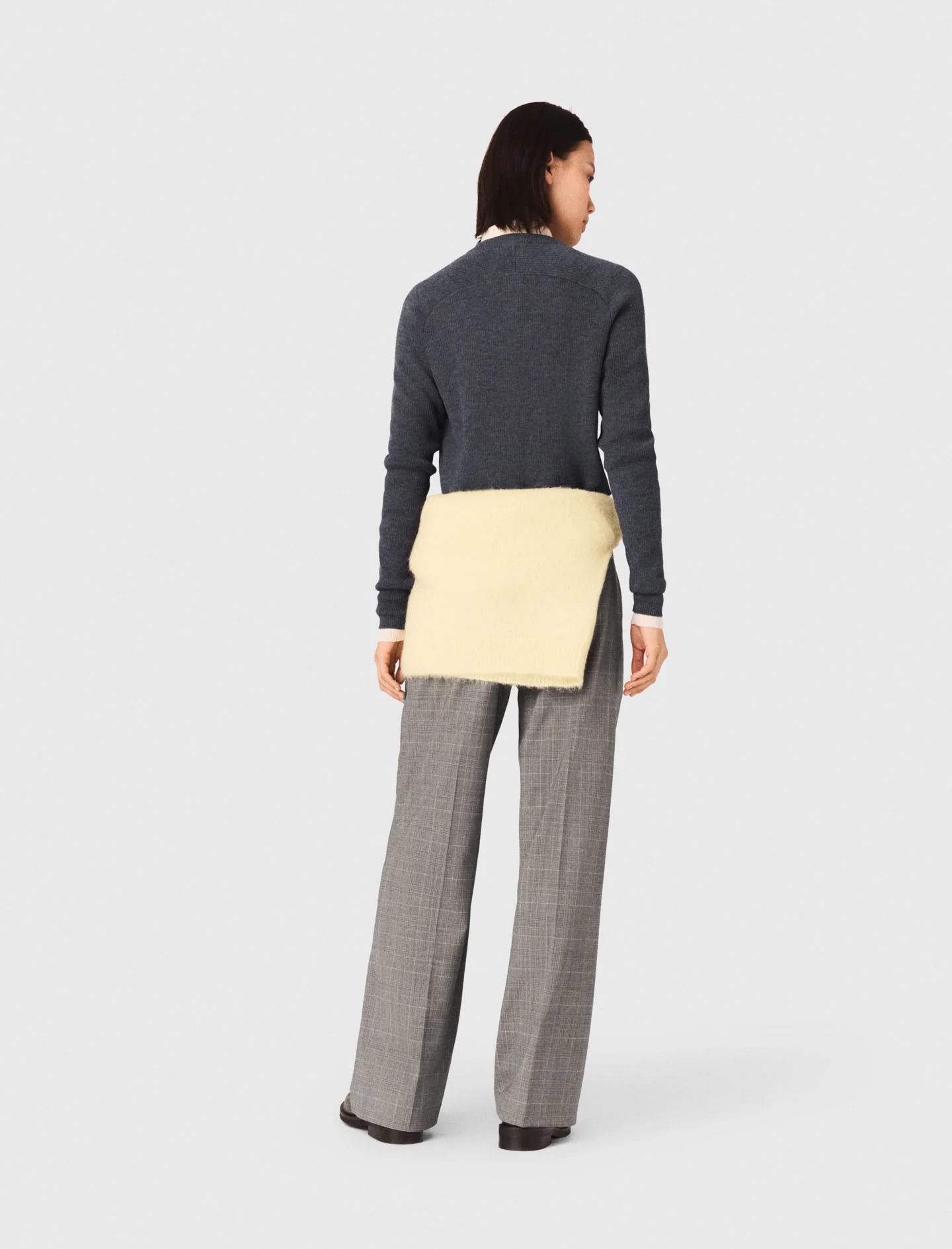 Round-Neck Rib Knit Cardigan Grey - Image 6