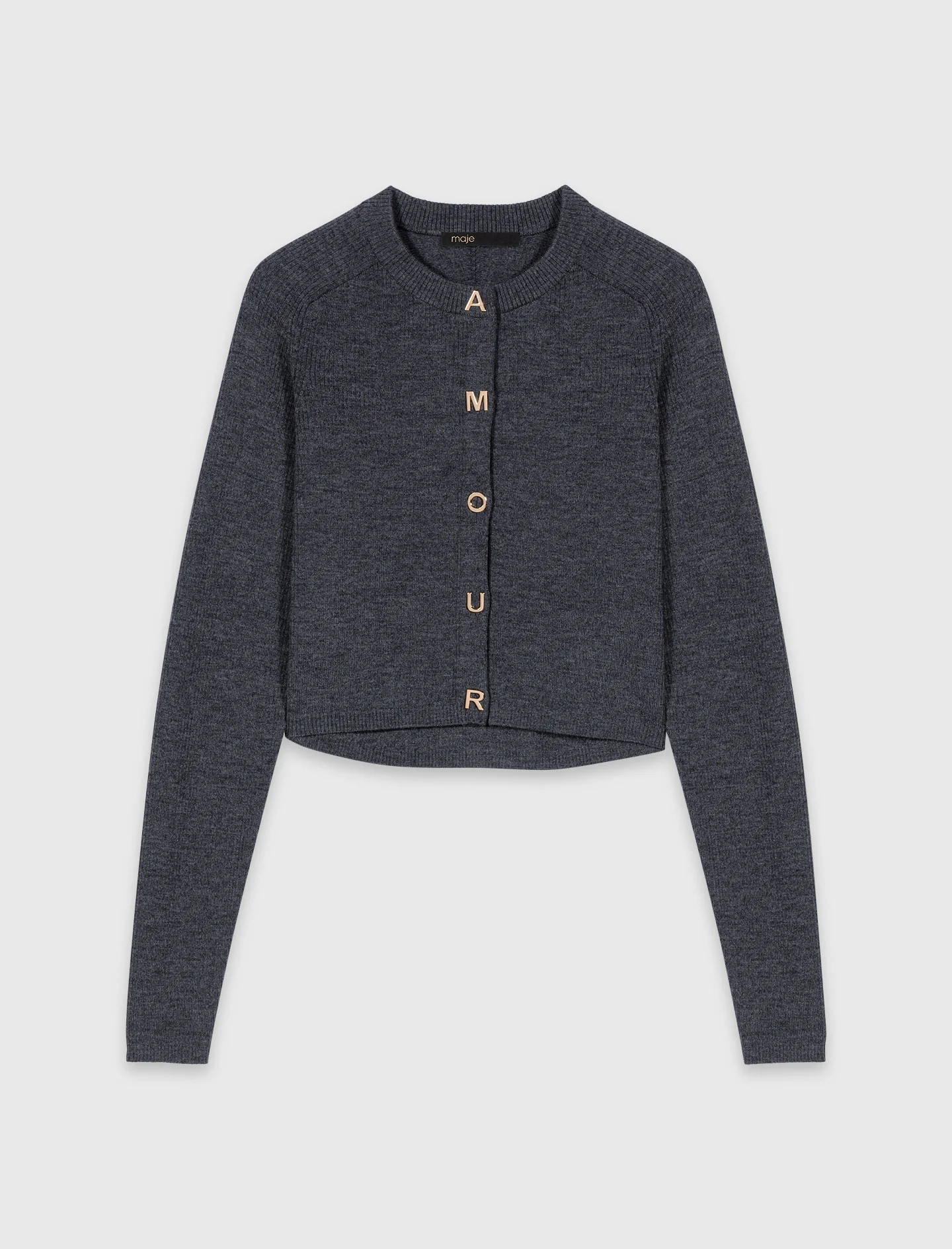 Round-Neck Rib Knit Cardigan Grey - Image 8