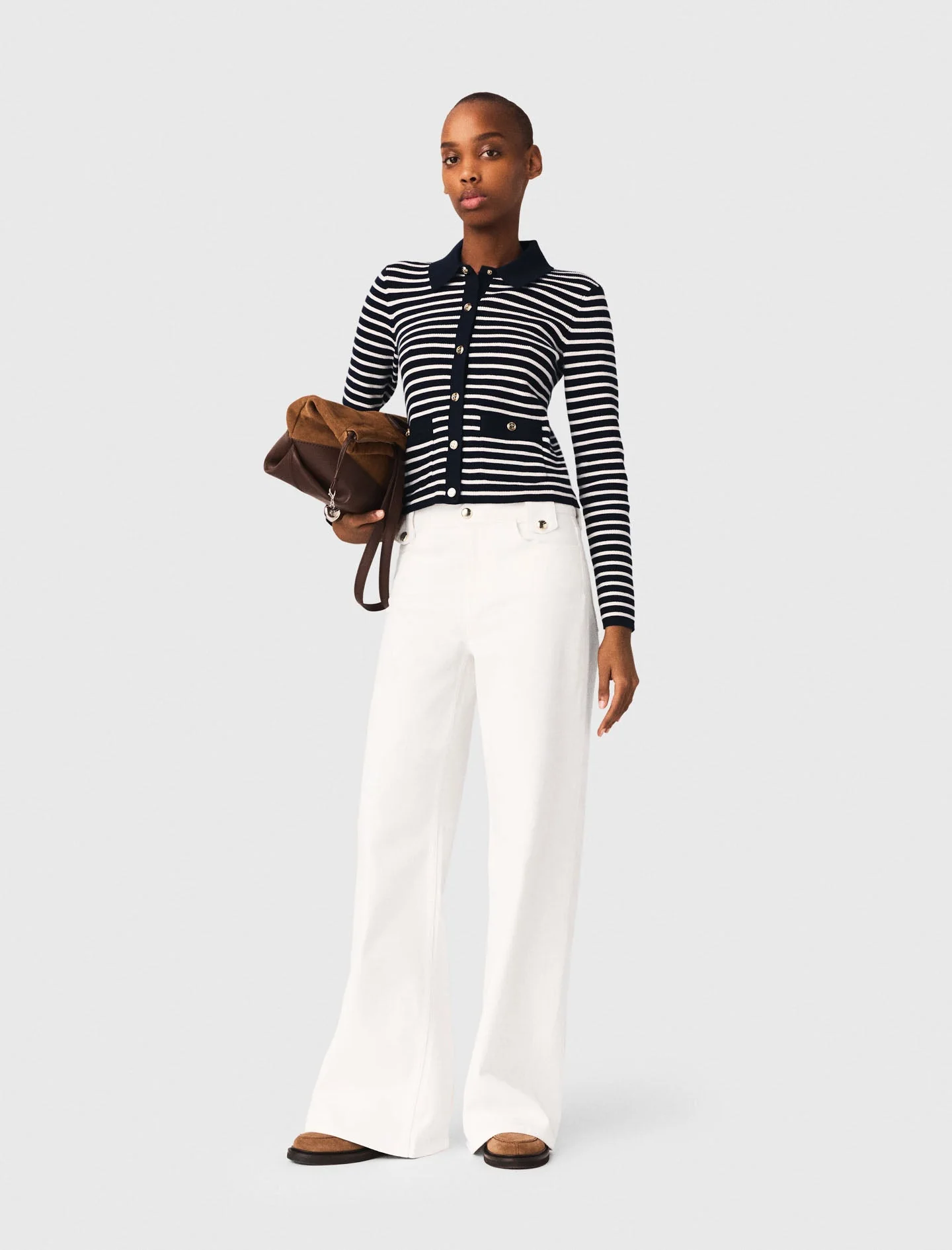 Striped Polo Cardigan Navy