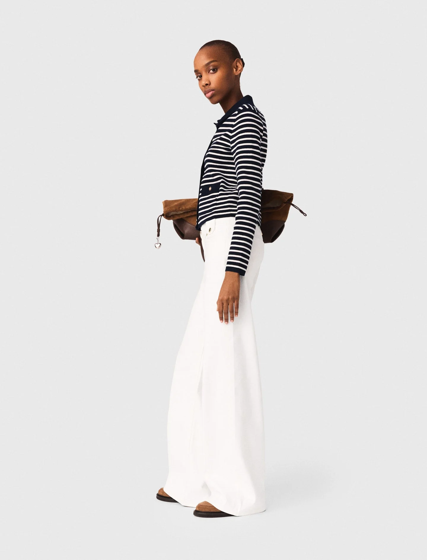 Striped Polo Cardigan Navy - Image 2