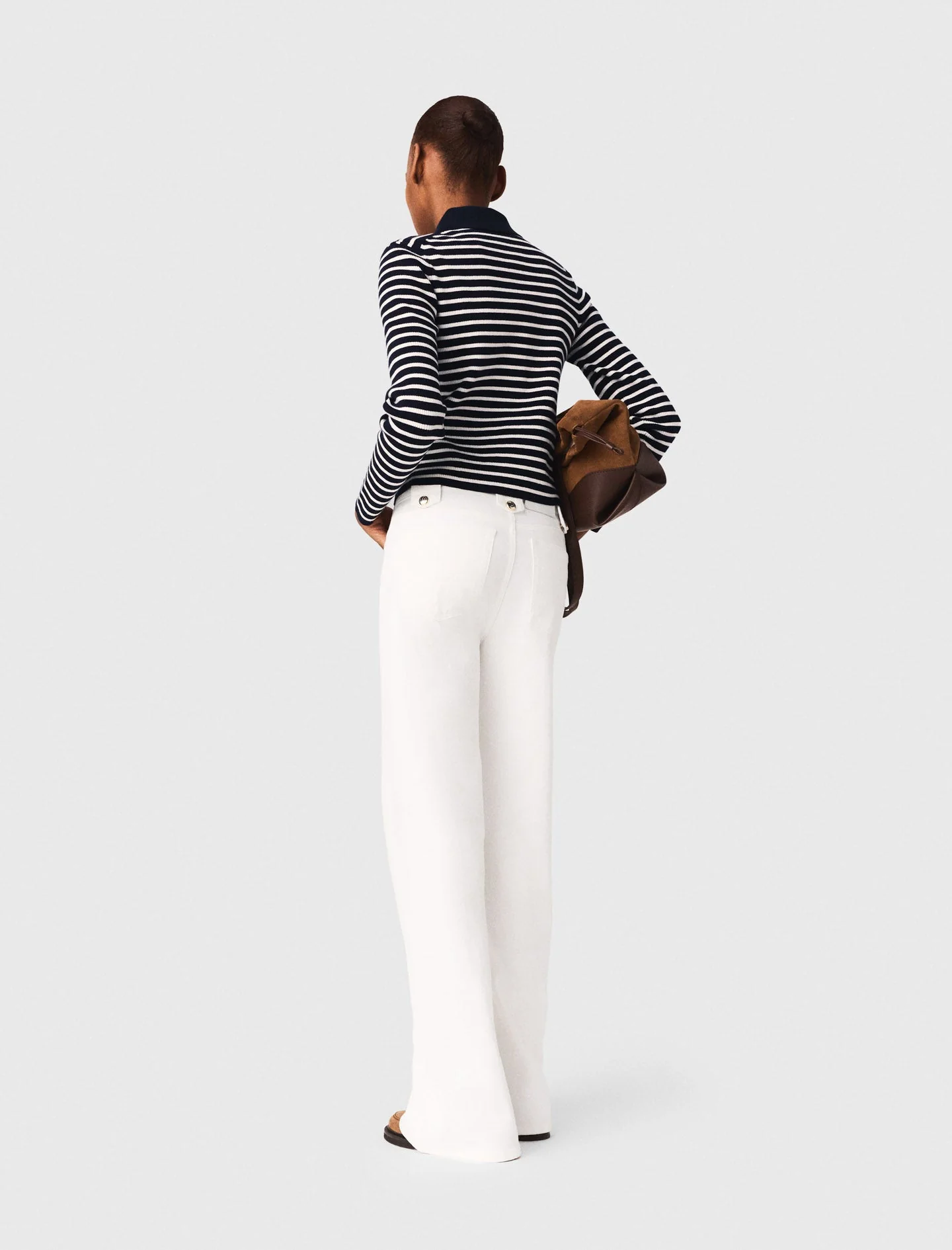 Striped Polo Cardigan Navy - Image 3