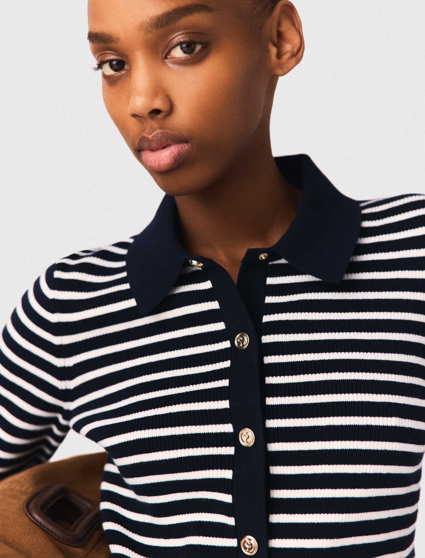 Striped Polo Cardigan Navy - Image 6