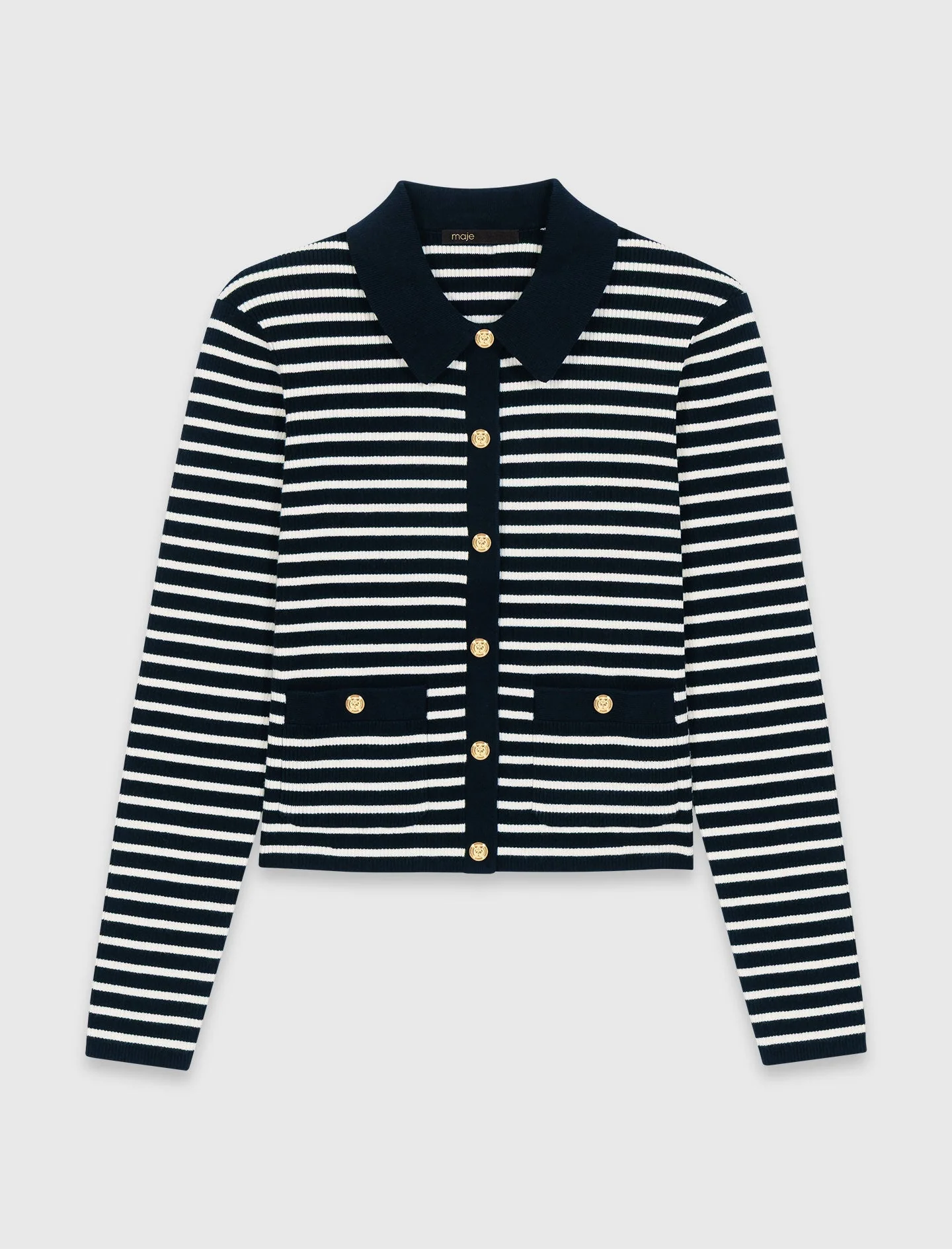 Striped Polo Cardigan Navy - Image 7