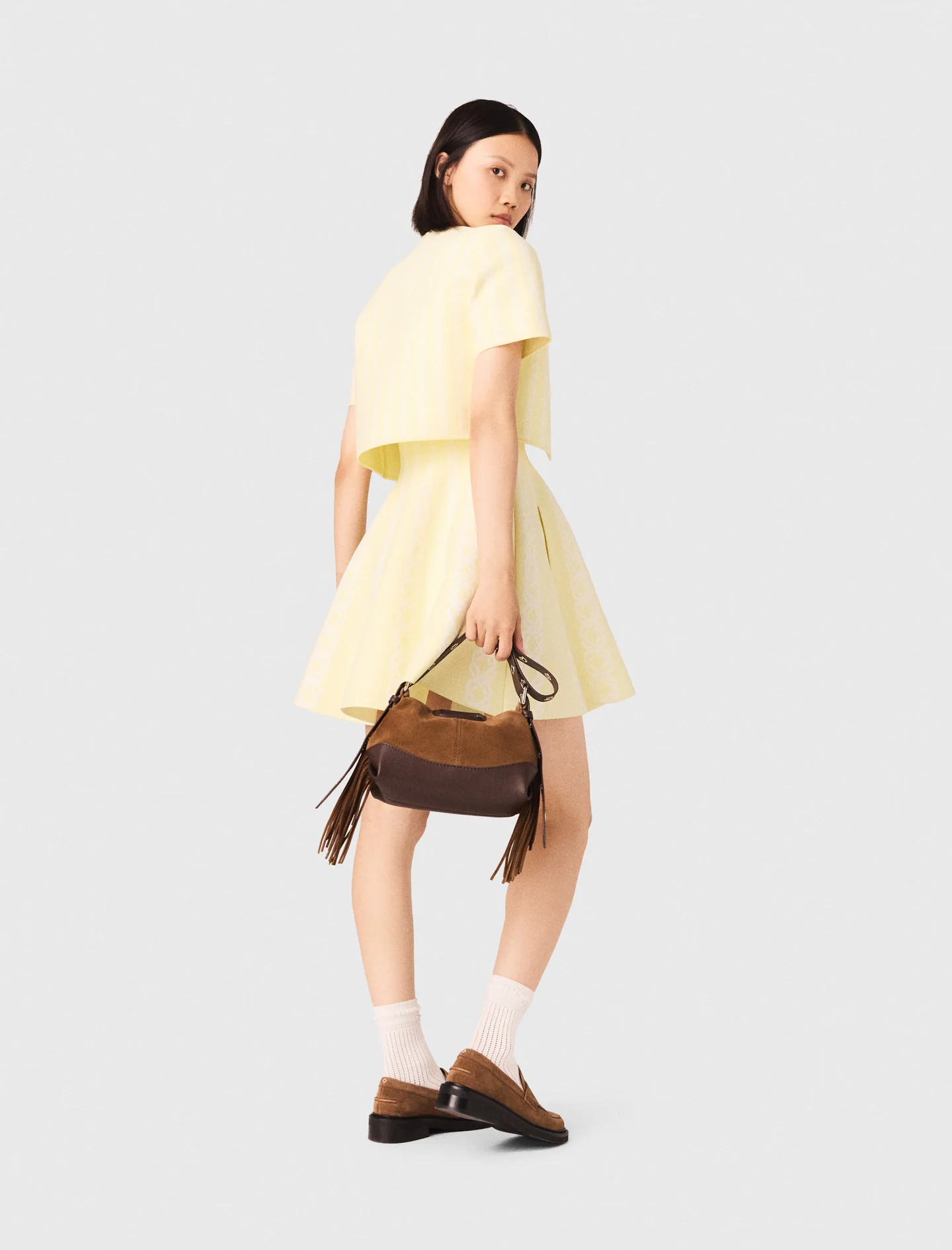 Cropped Fancy Knit Cardigan Pale Yellow - Image 4