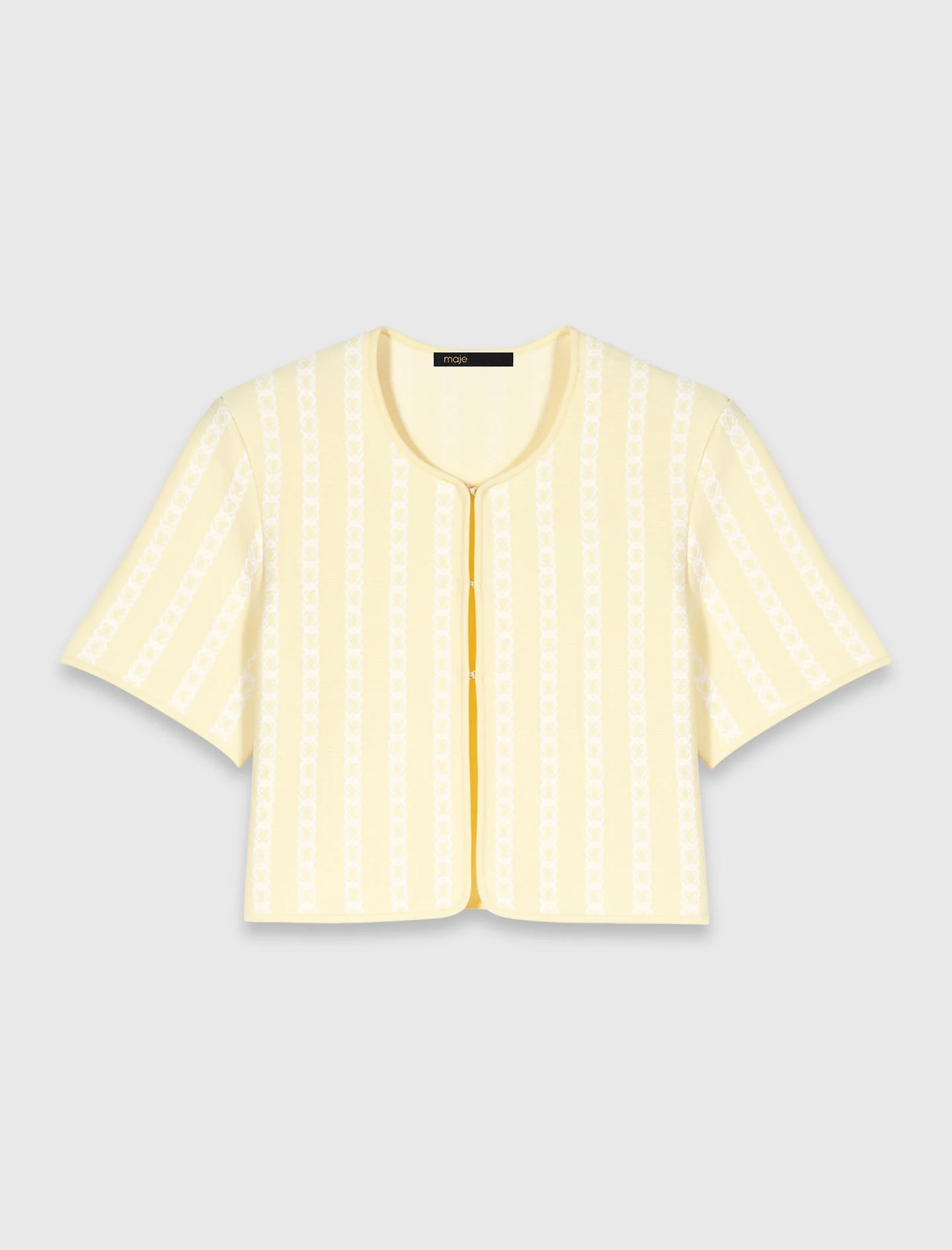 Cropped Fancy Knit Cardigan Pale Yellow - Image 5