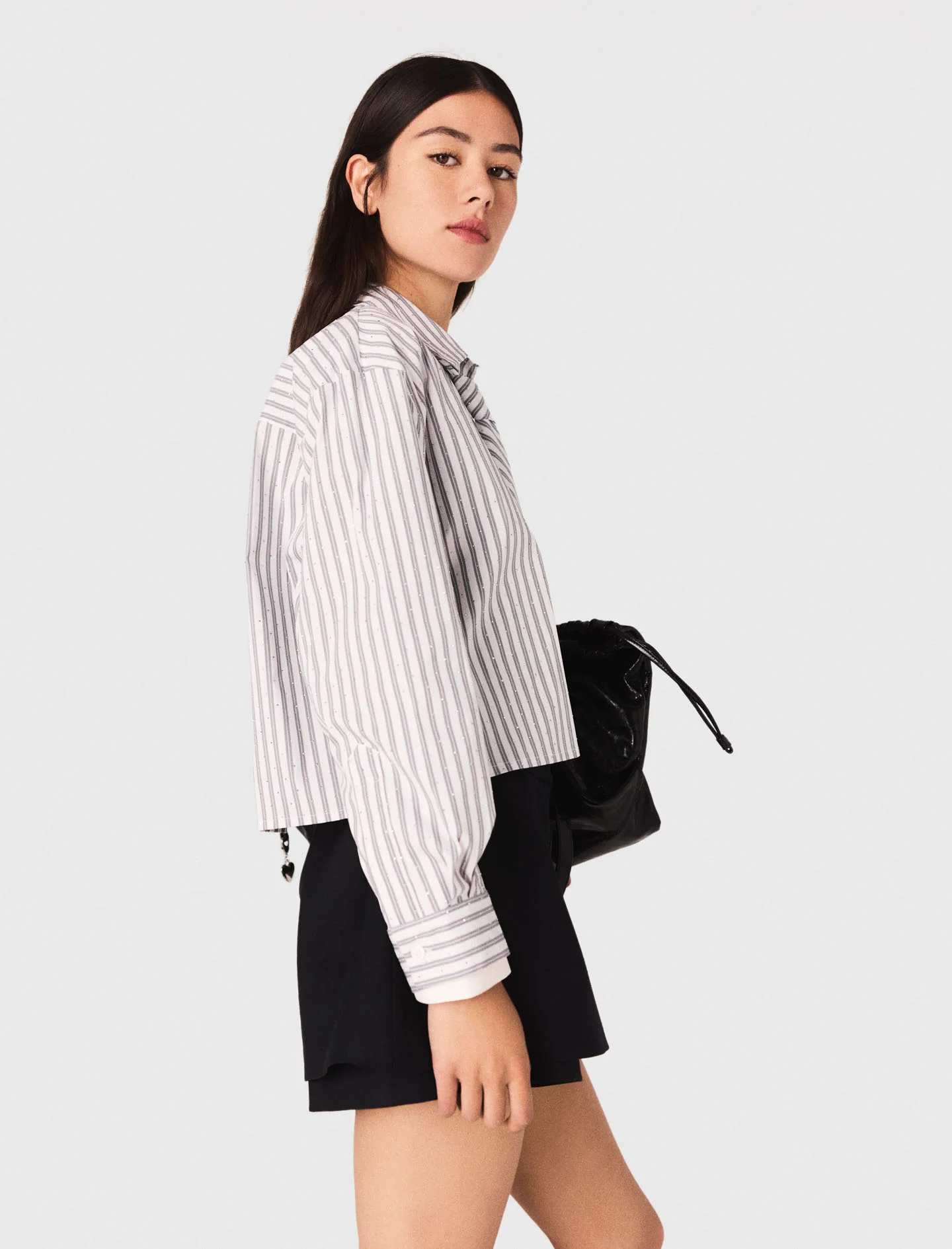 Striped rhinestone shirt with tie Ecru Stripes - Image 3