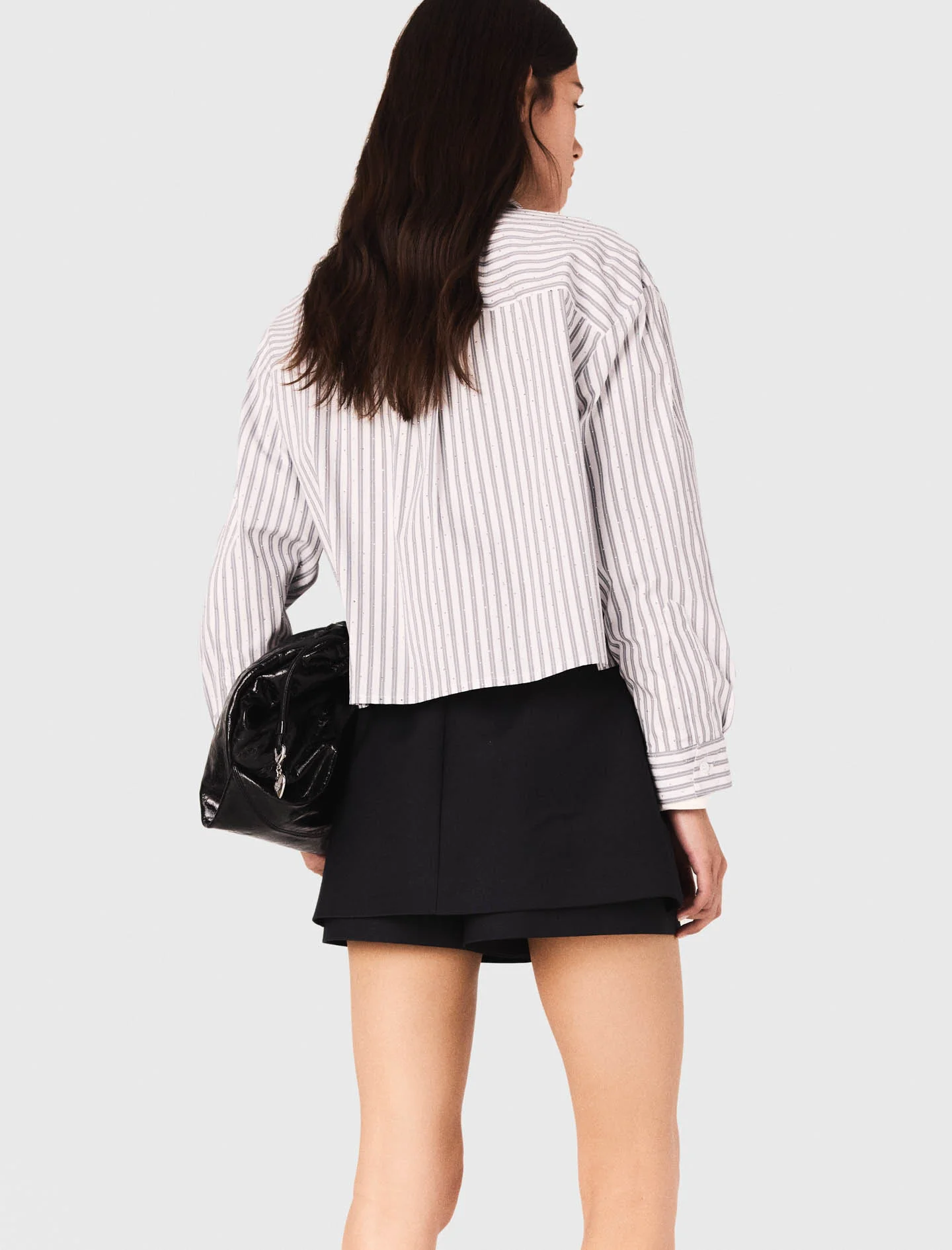 Striped rhinestone shirt with tie Ecru Stripes - Image 5