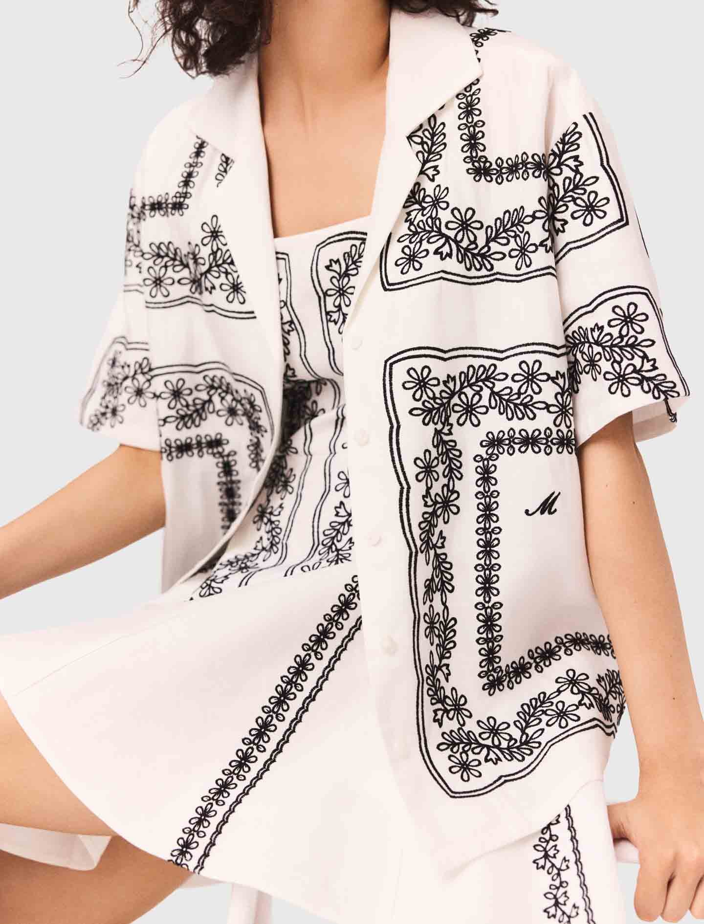 Short sleeve embroidered shirt Ecru / Black - Image 4