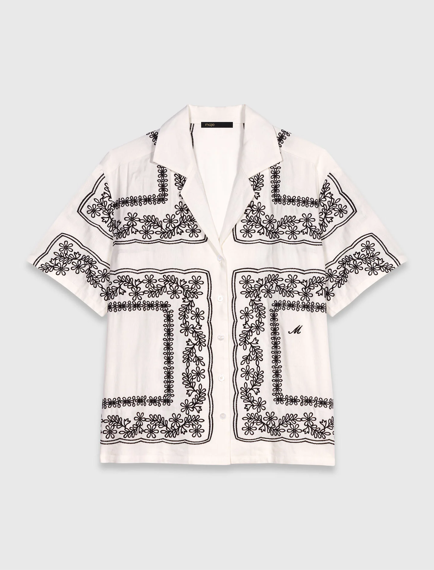Short sleeve embroidered shirt Ecru / Black - Image 9
