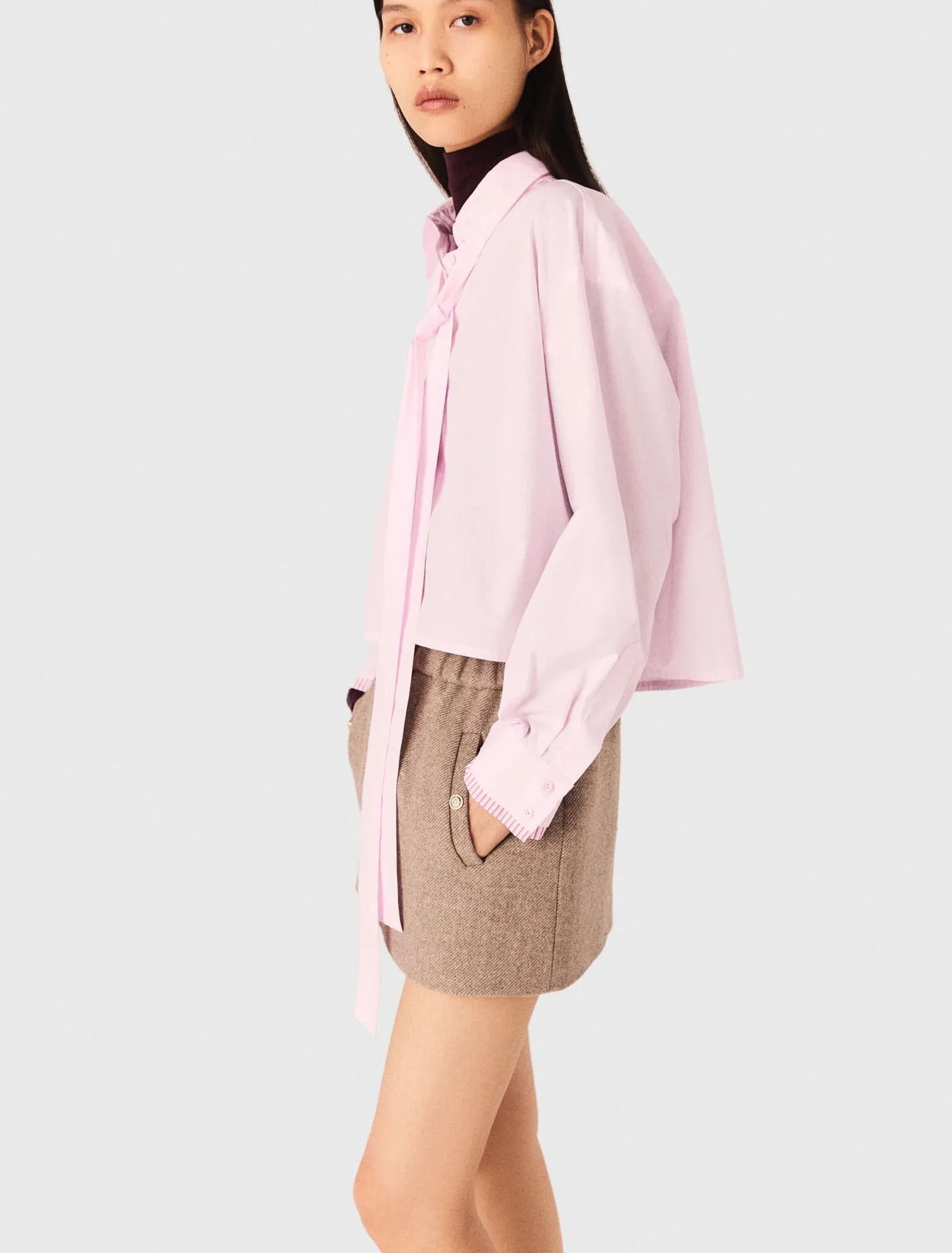 Short shirt with pussy bow Pink - Image 2