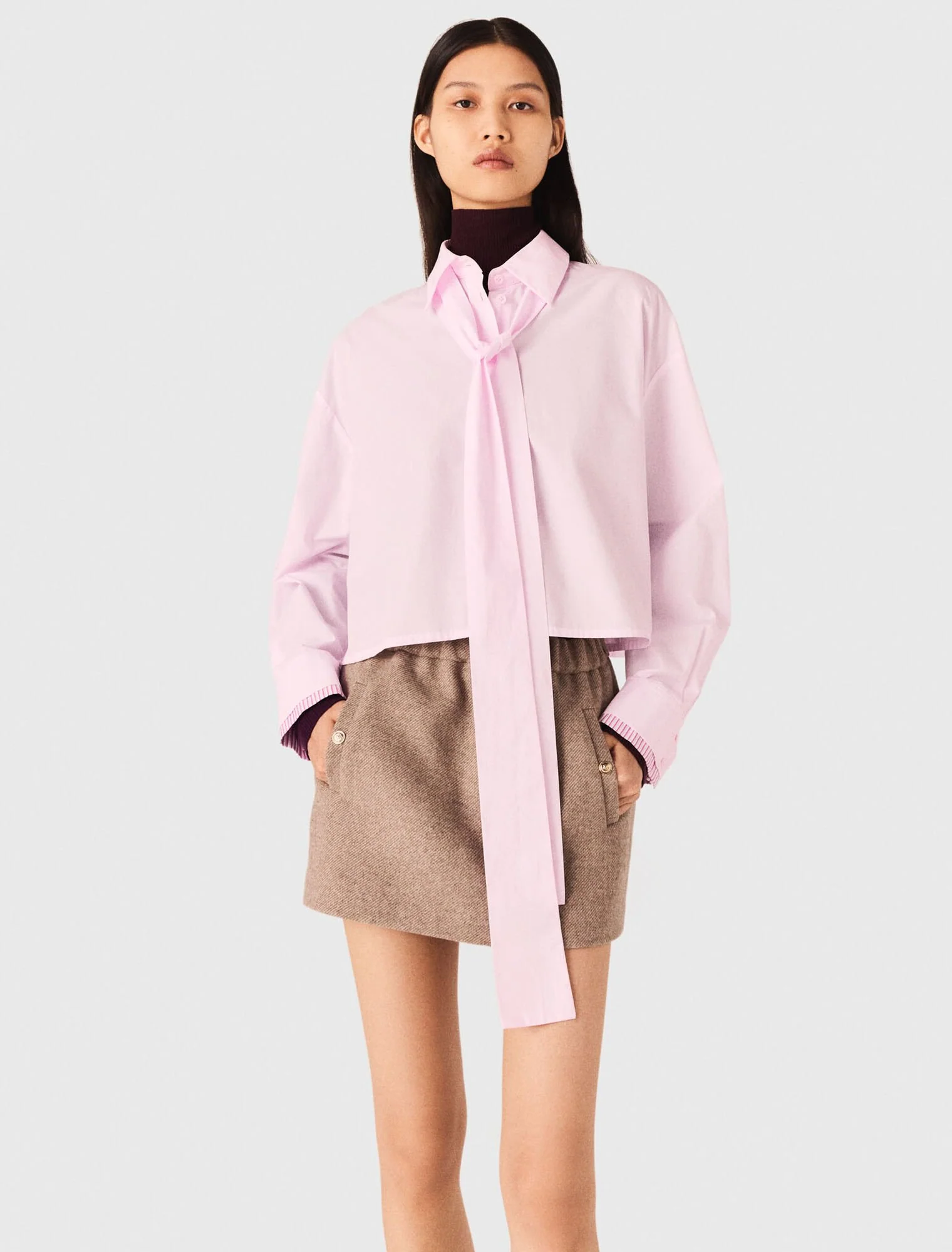 Short shirt with pussy bow Pink - Image 4