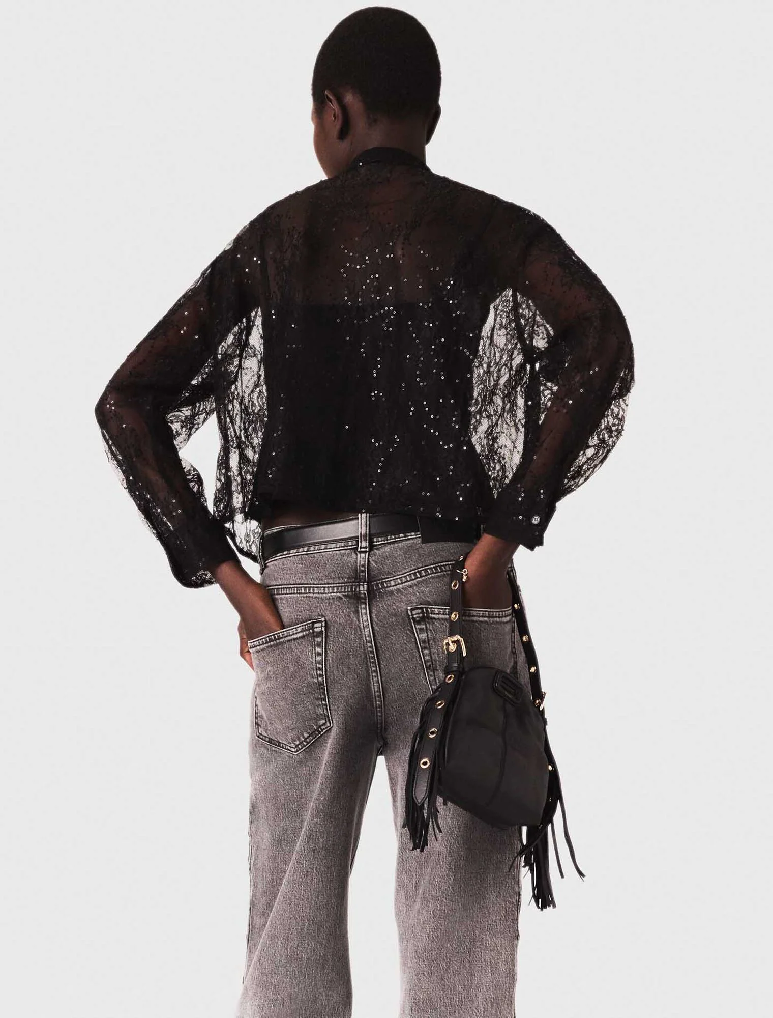 Lace pussy bow shirt Black - Image 3