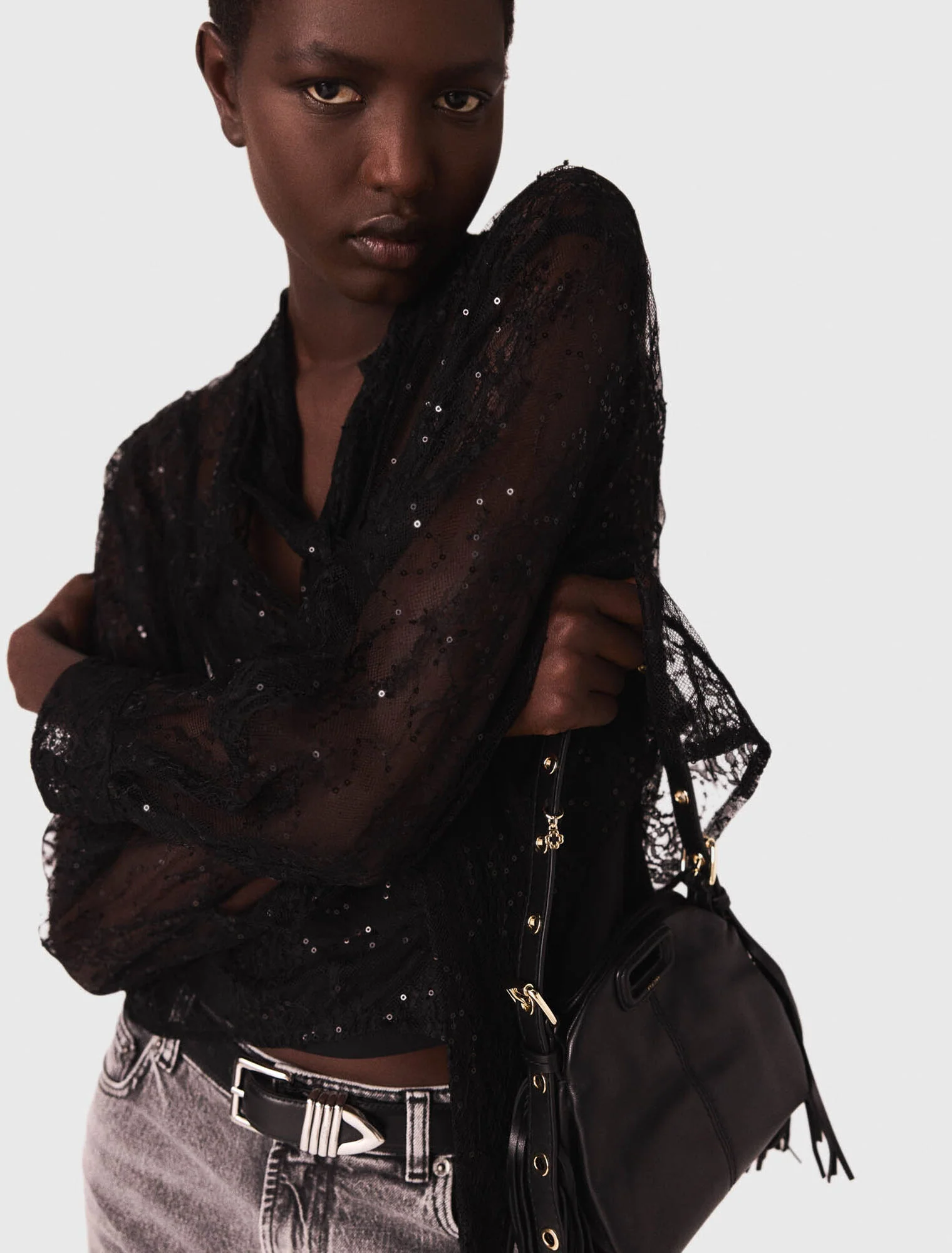 Lace pussy bow shirt Black - Image 5