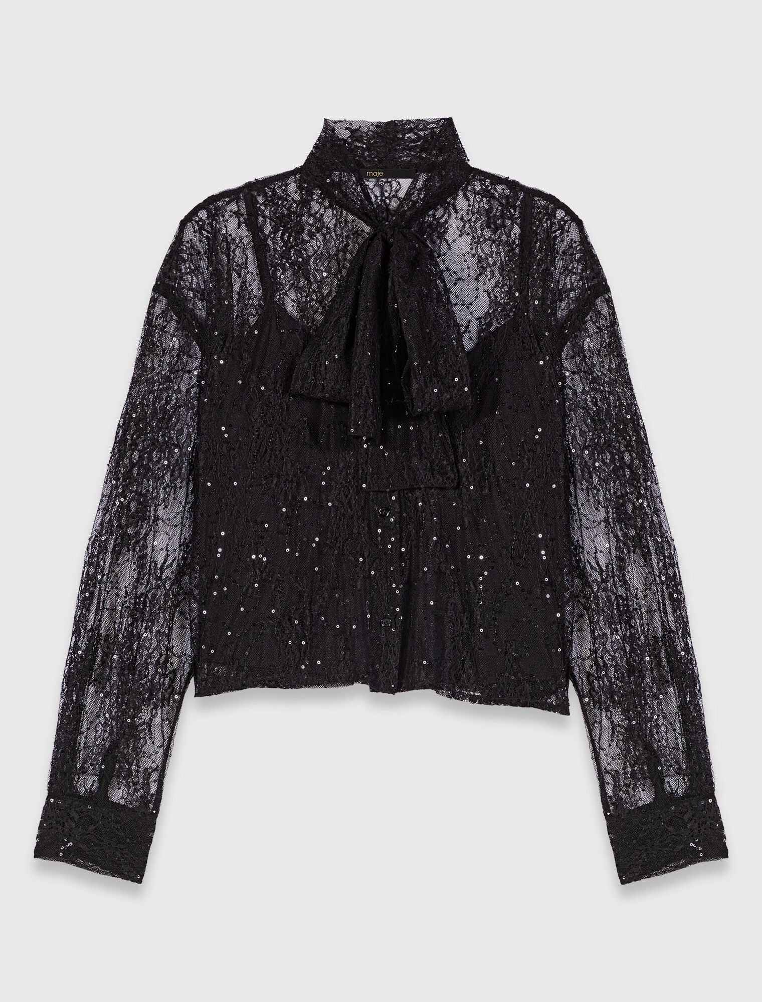 Lace pussy bow shirt Black - Image 8