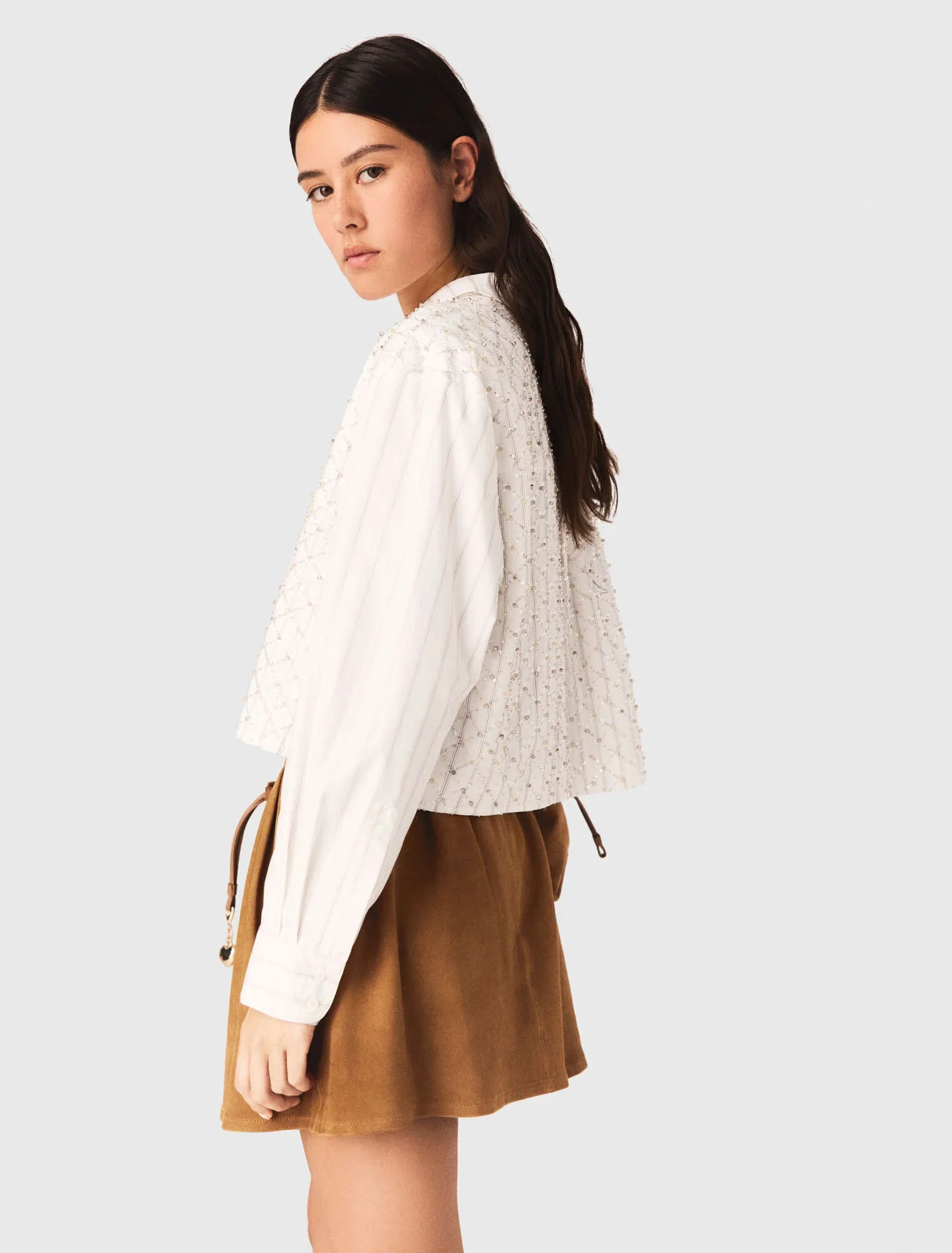 Beaded Cropped Shirt White - Image 2