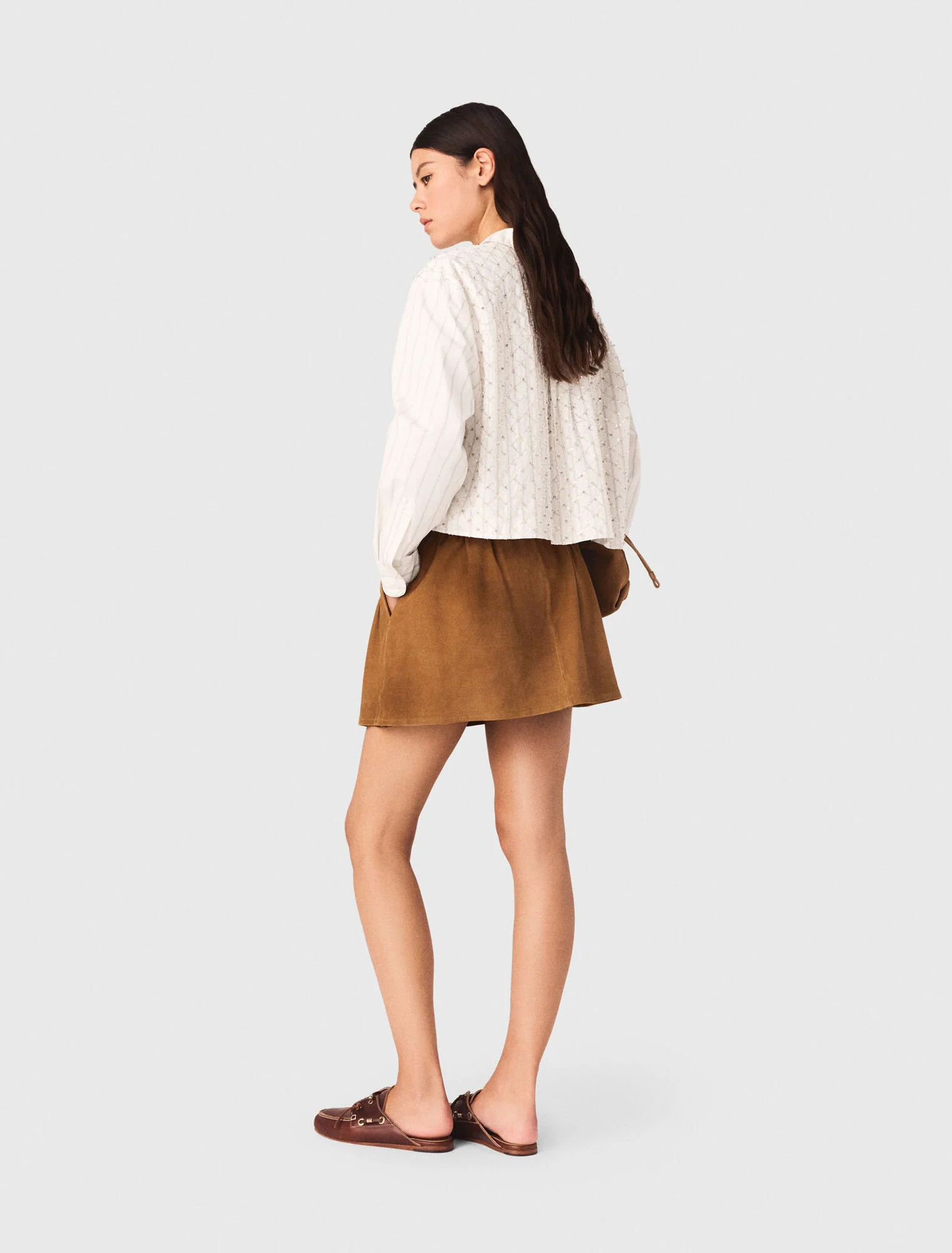 Beaded Cropped Shirt White - Image 3