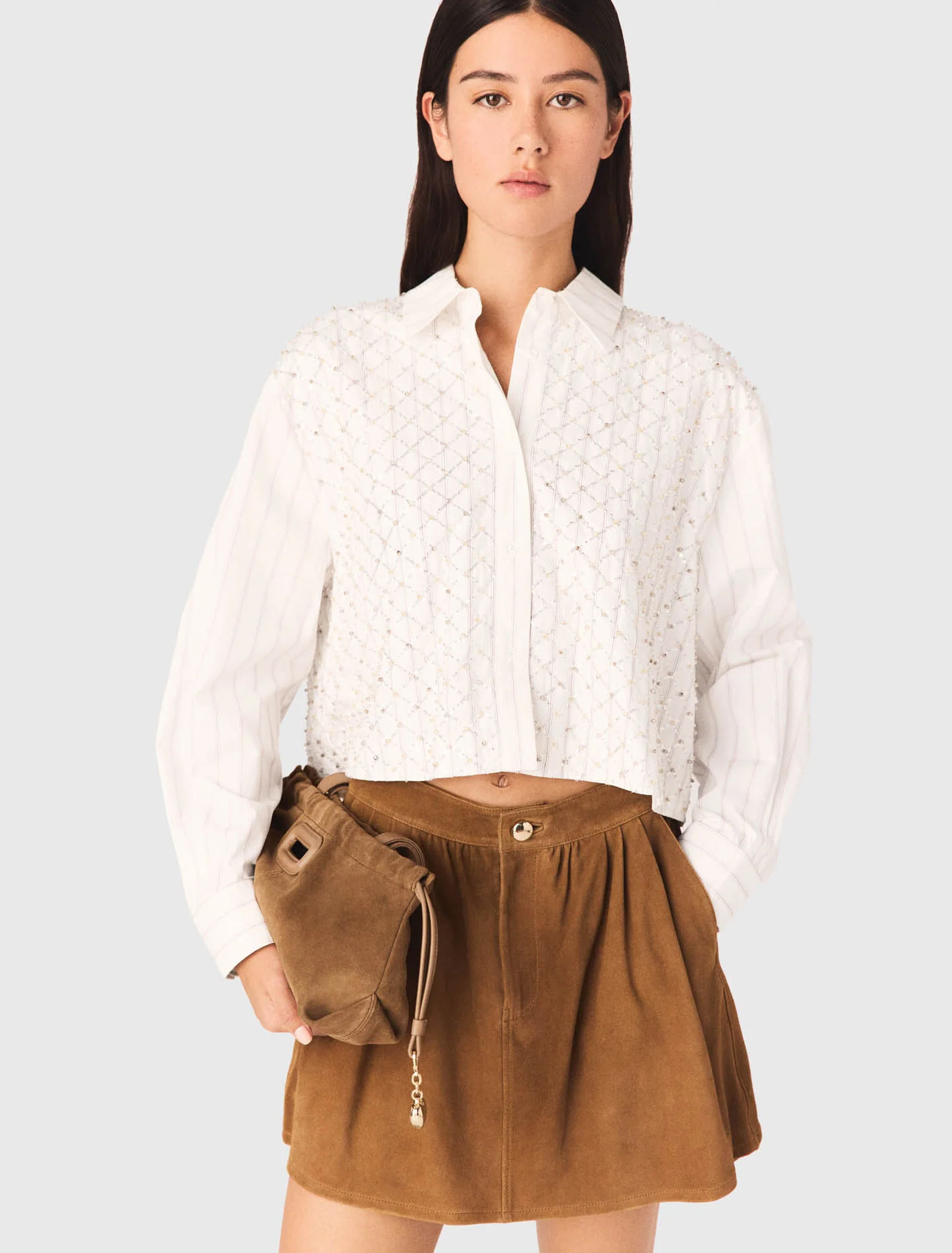 Beaded Cropped Shirt White - Image 4