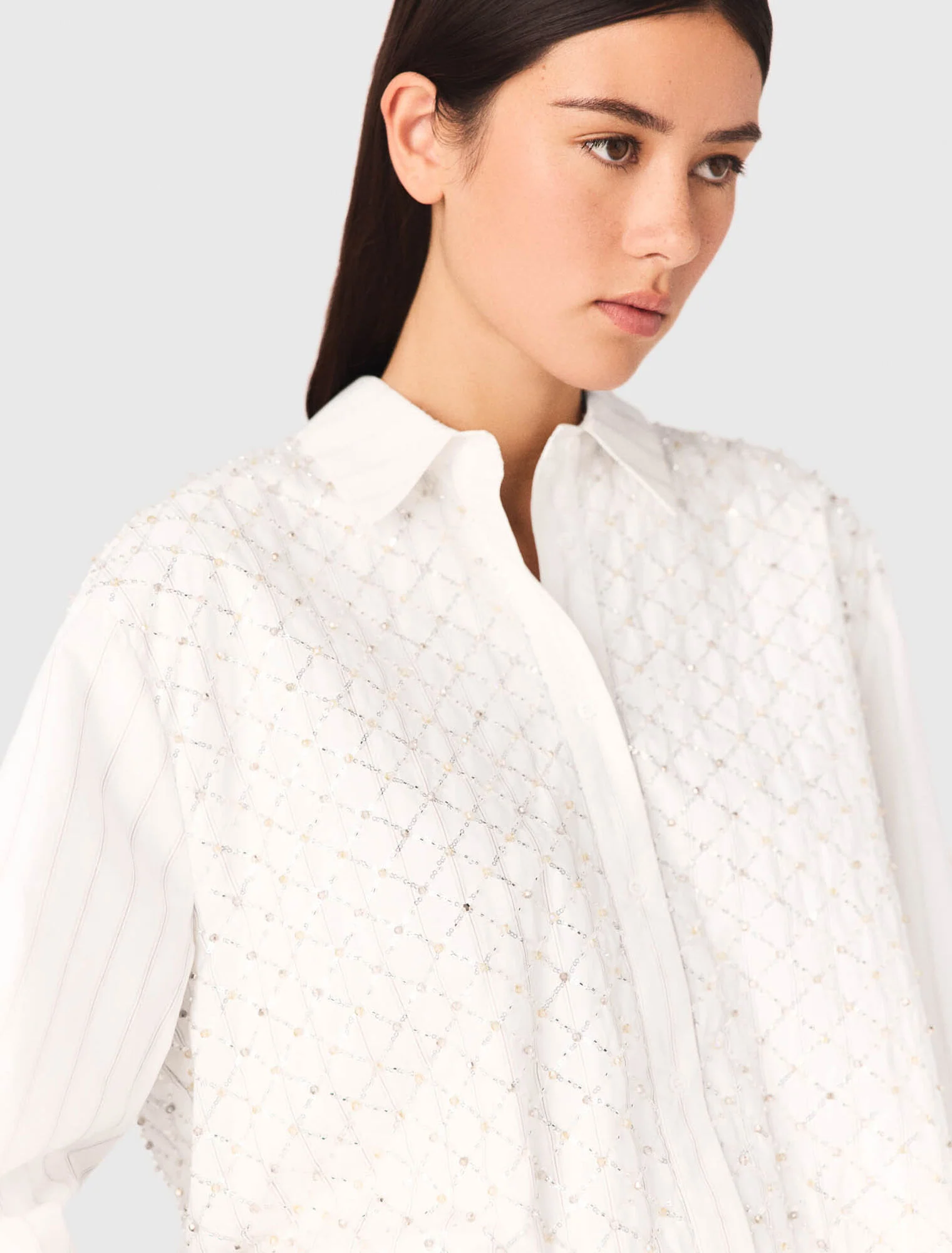 Beaded Cropped Shirt White - Image 6