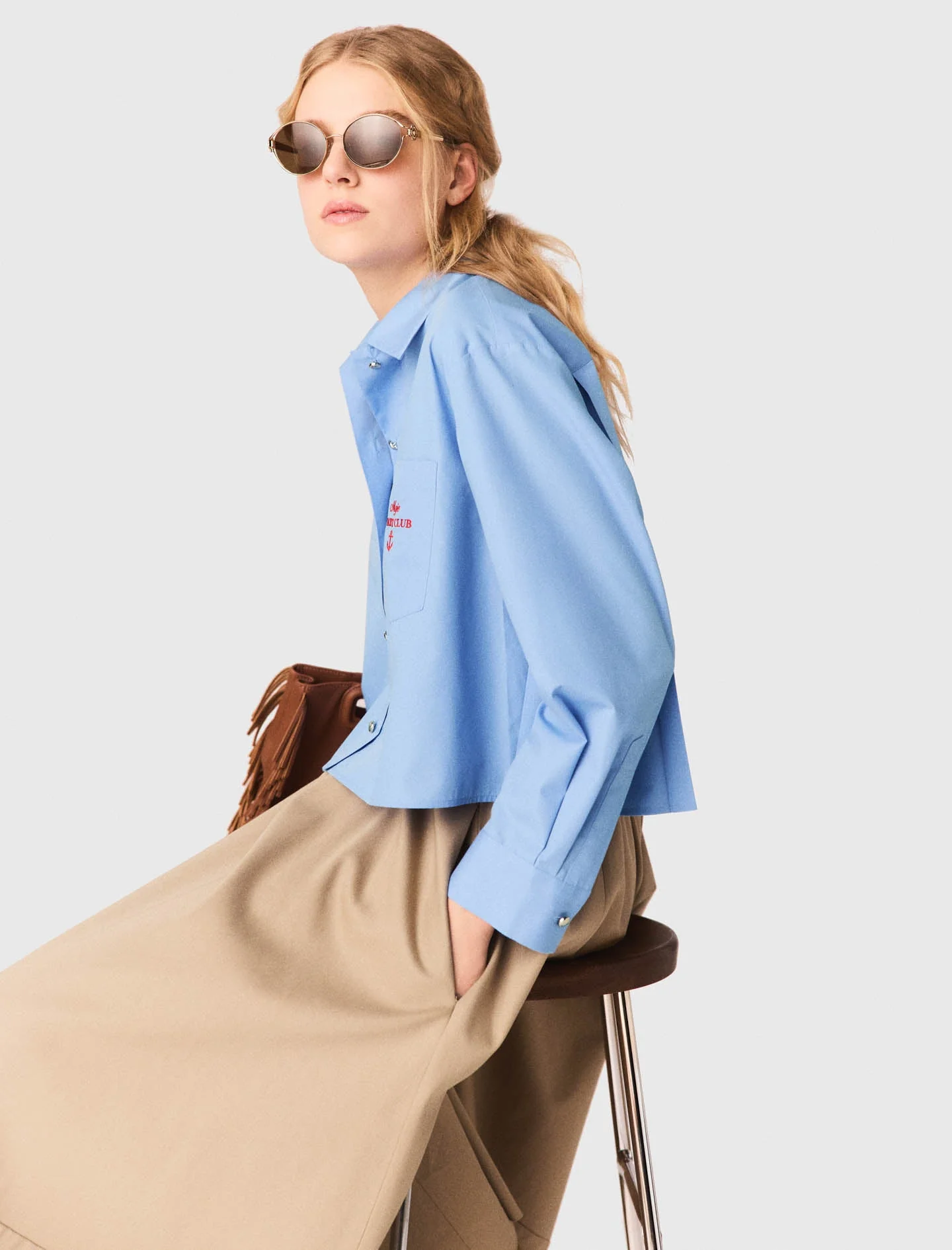 Pleated Back Embroidered Shirt Blue - Image 2
