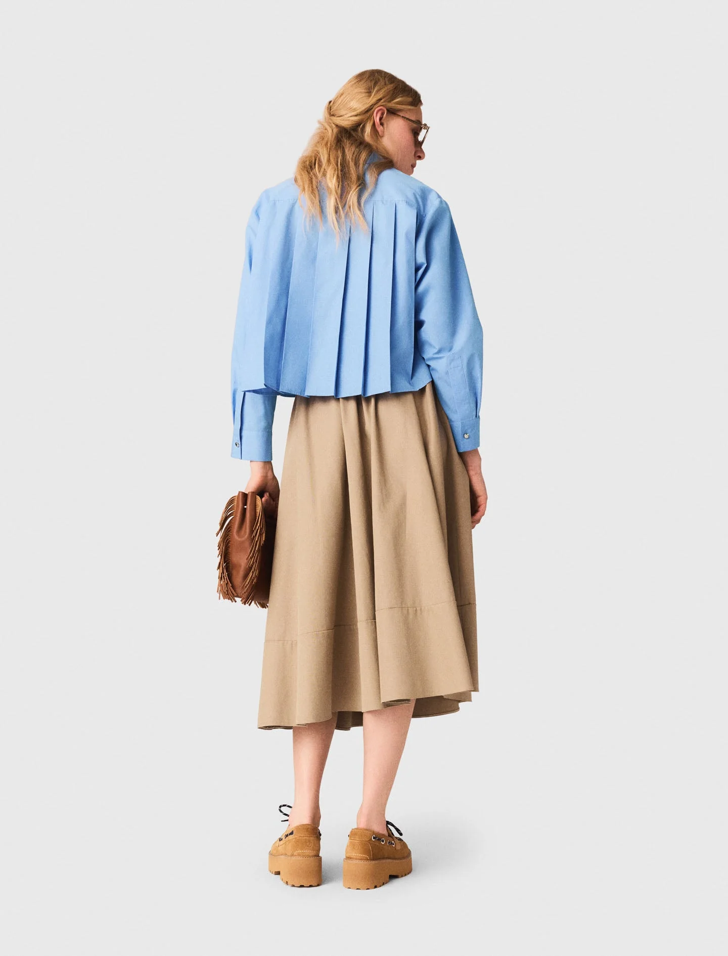 Pleated Back Embroidered Shirt Blue - Image 3