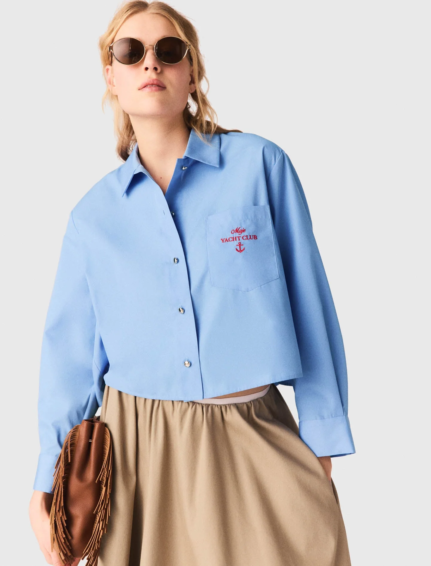 Pleated Back Embroidered Shirt Blue - Image 4