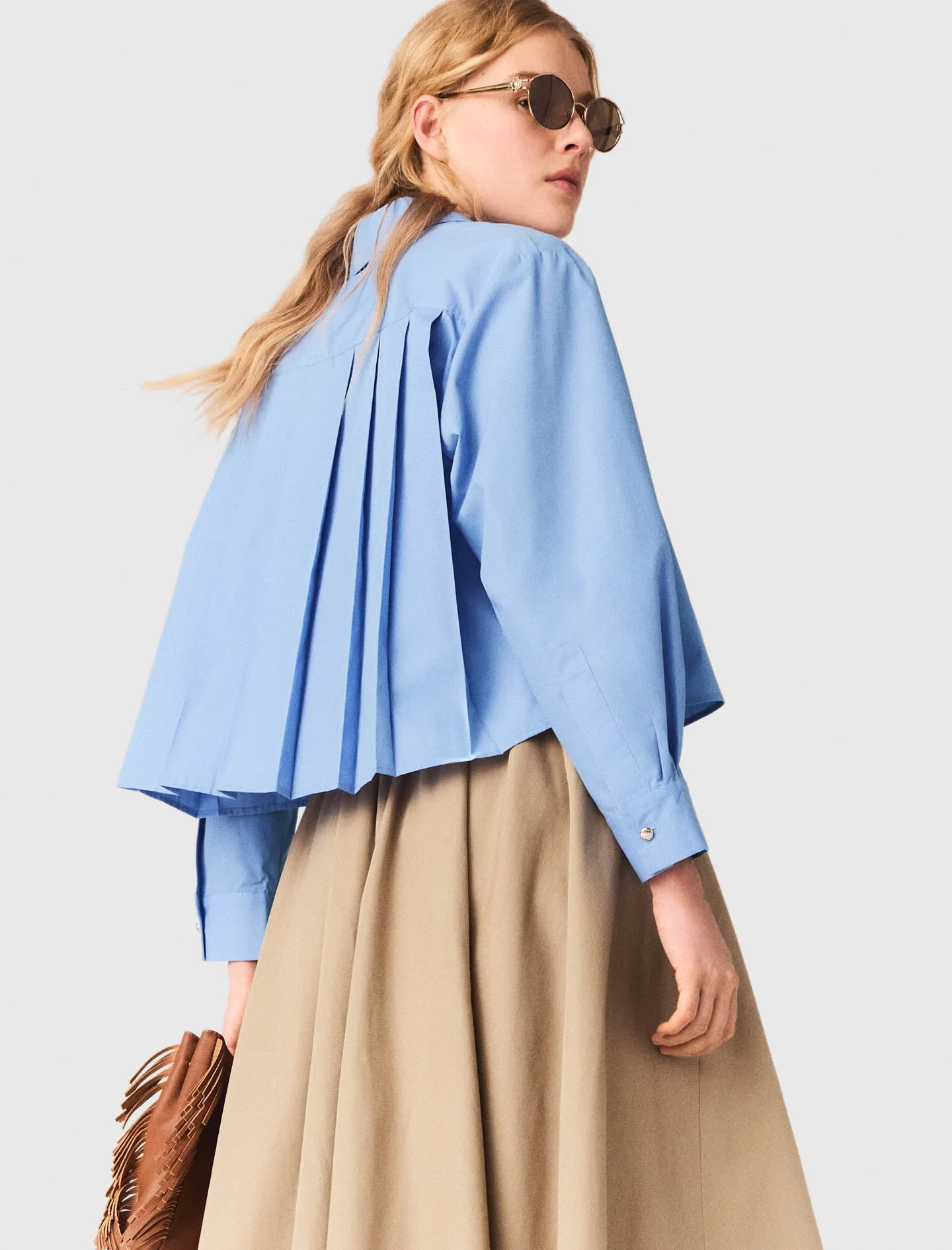 Pleated Back Embroidered Shirt Blue - Image 5
