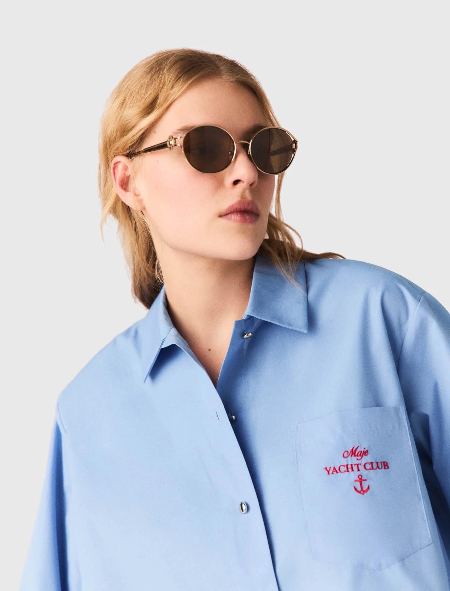 Pleated Back Embroidered Shirt Blue - Image 6