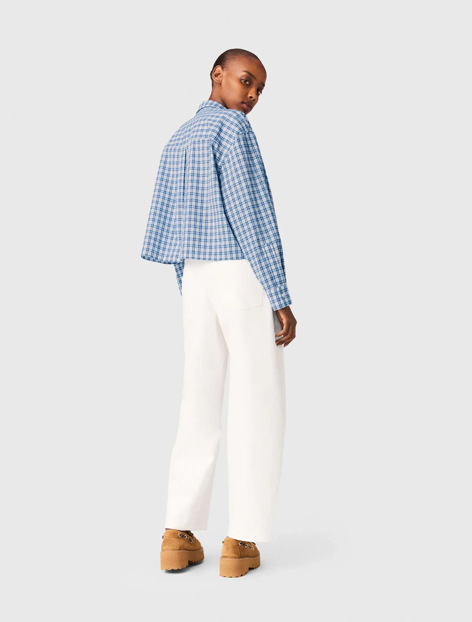 Rhinestone Shirt With Removable Tie Blue Check Print - Image 3