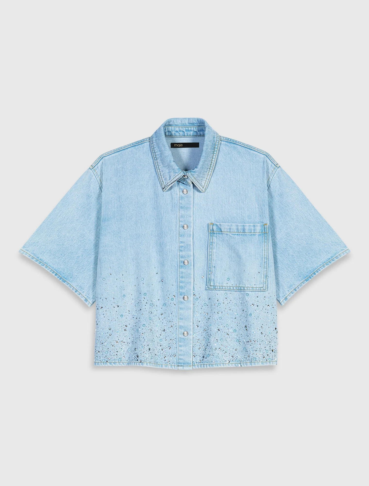 Cropped Rhinestone Denim Shirt Blue Sky - Image 7