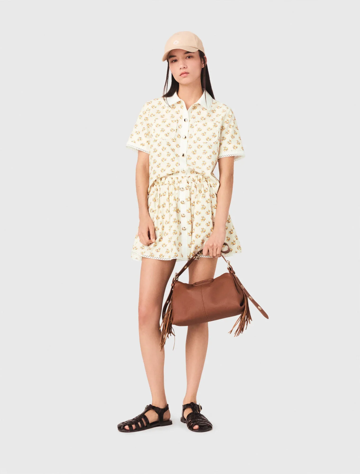 Patterned Shirt With Croquet Trim Yellow Small Flowers Print - Image 5