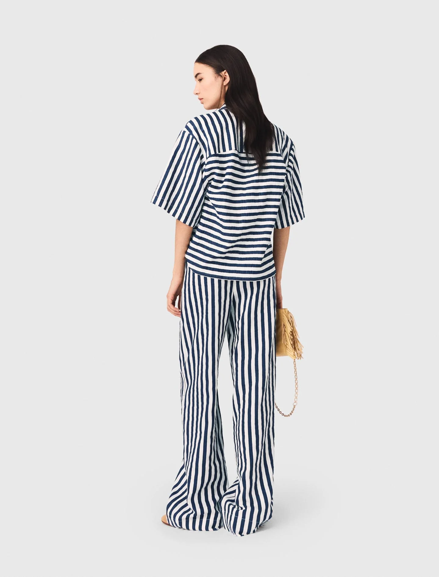 Cropped Linen-Blend Shirt White/Blue - Image 3