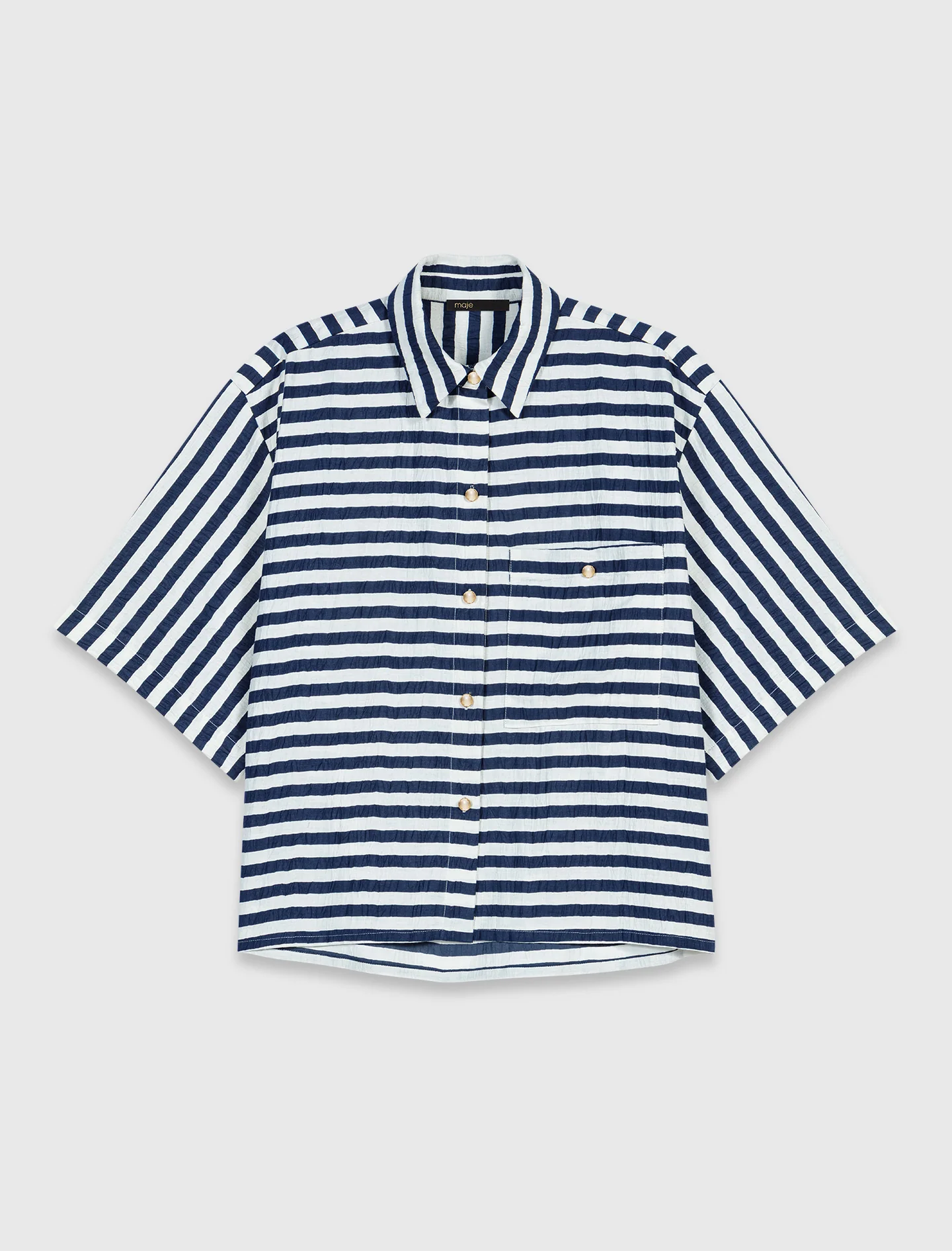 Cropped Linen-Blend Shirt White/Blue - Image 7