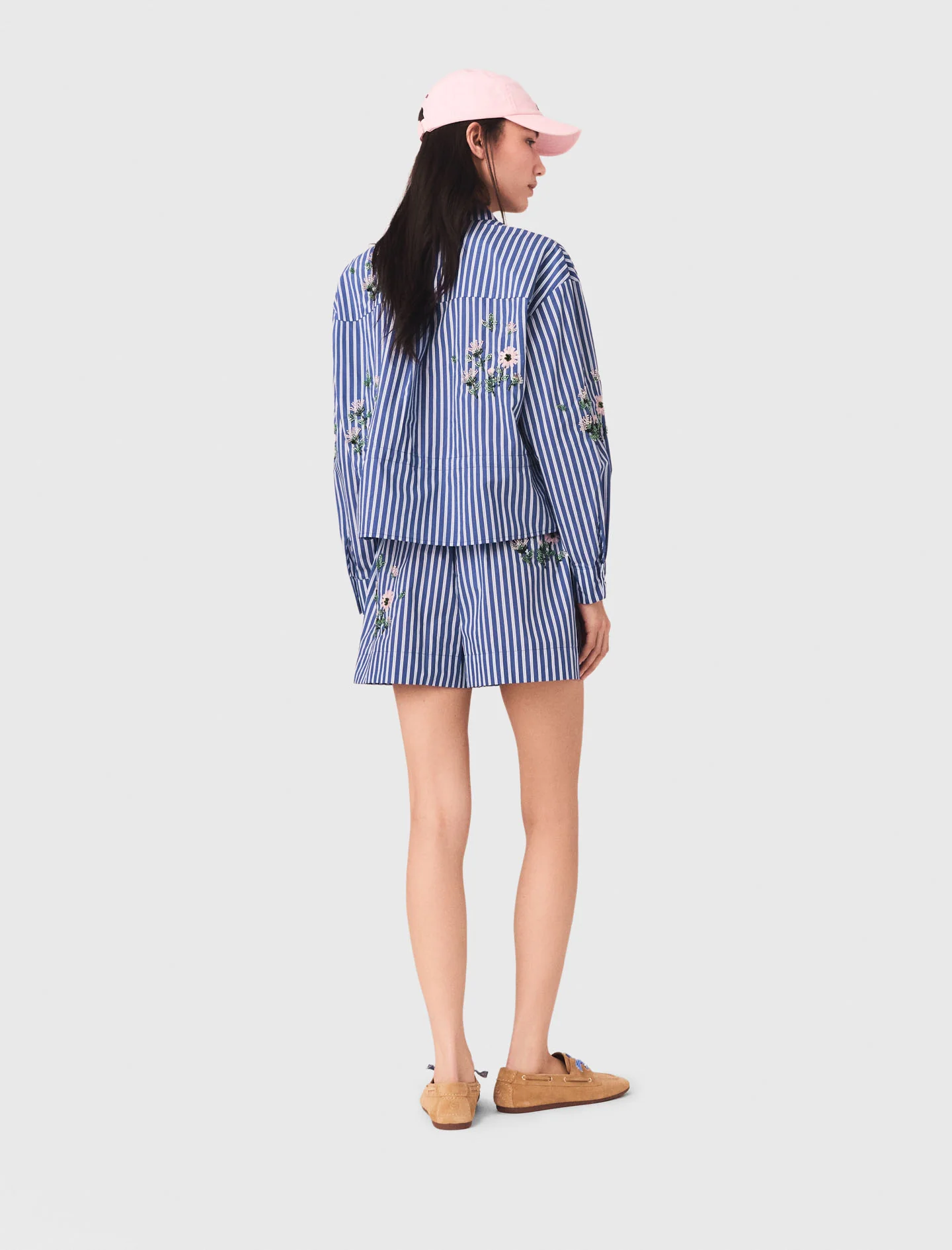 Short Striped Shirt With Embroidery White/Blue - Image 2