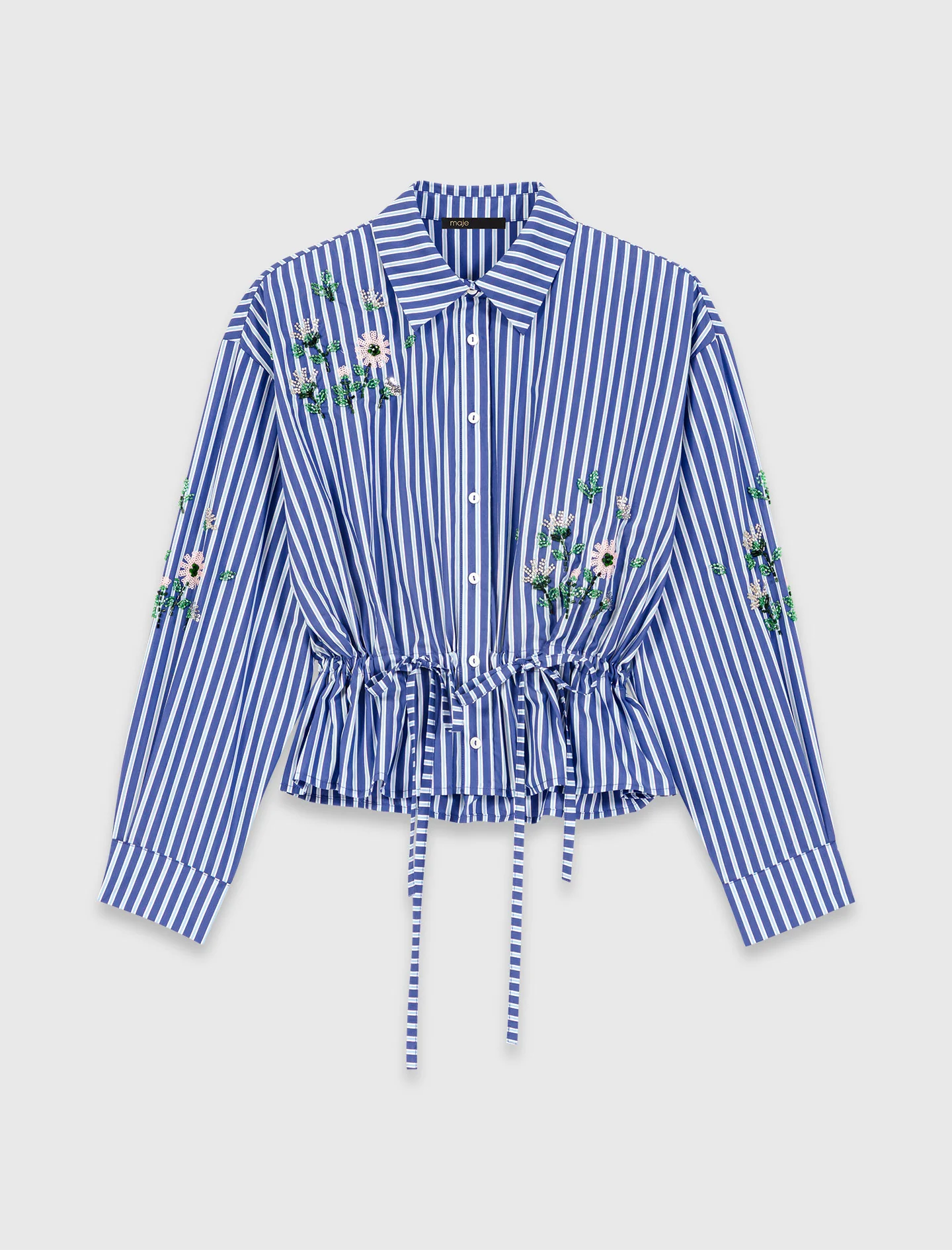 Short Striped Shirt With Embroidery White/Blue - Image 8