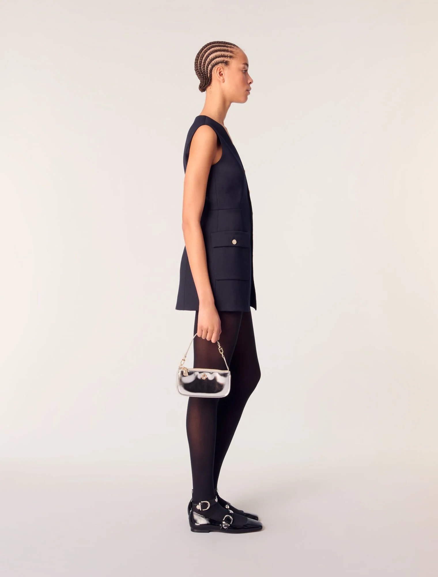 Layered-effect wool-blend dress Navy - Image 2
