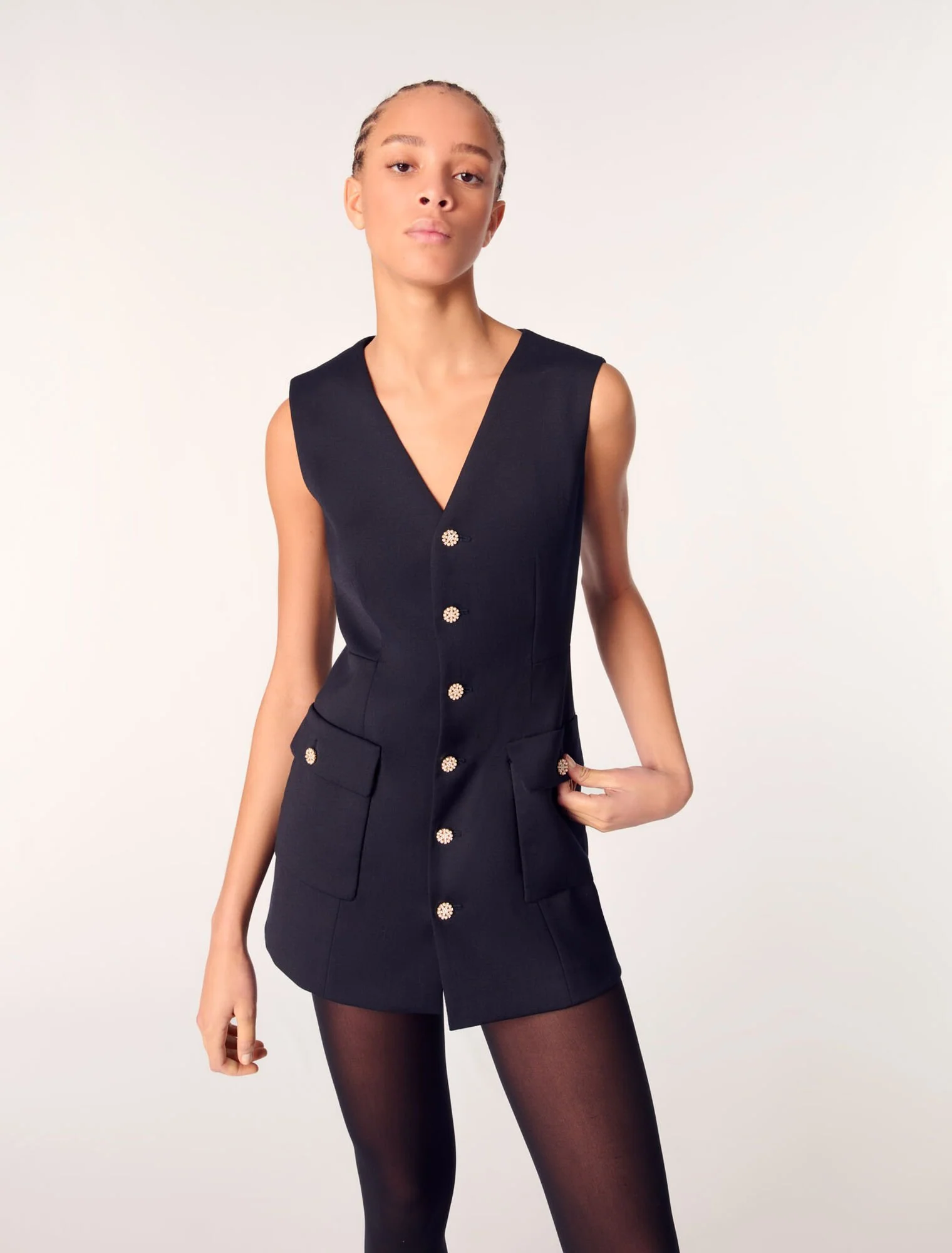Layered-effect wool-blend dress Navy - Image 4