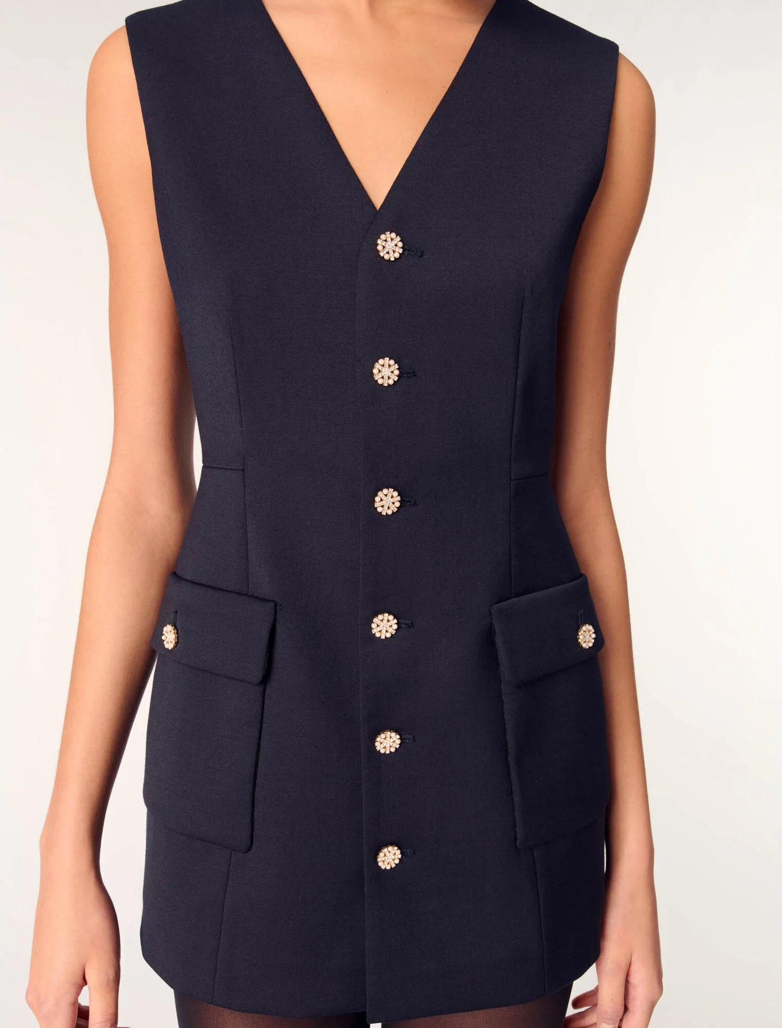 Layered-effect wool-blend dress Navy - Image 5