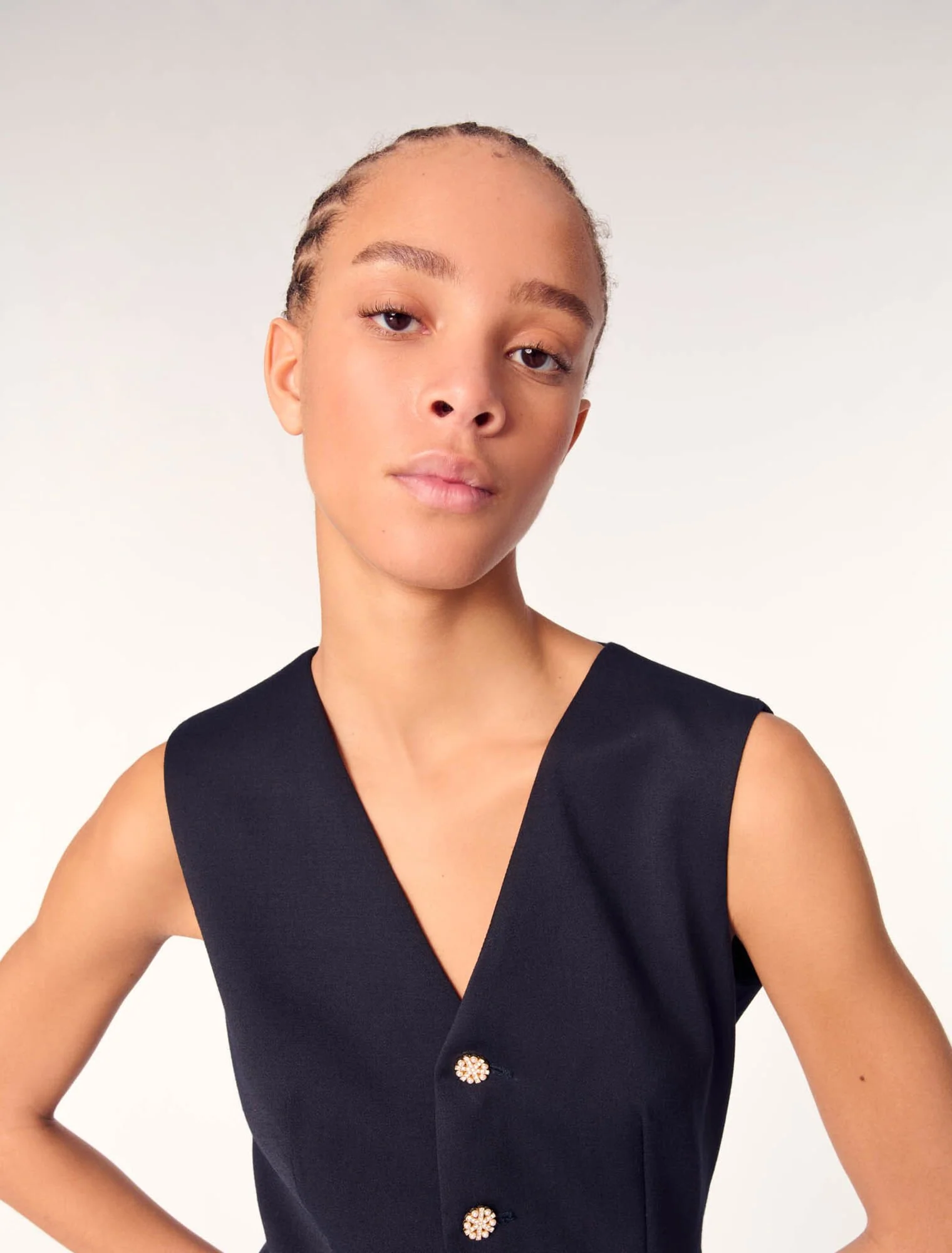 Layered-effect wool-blend dress Navy - Image 6